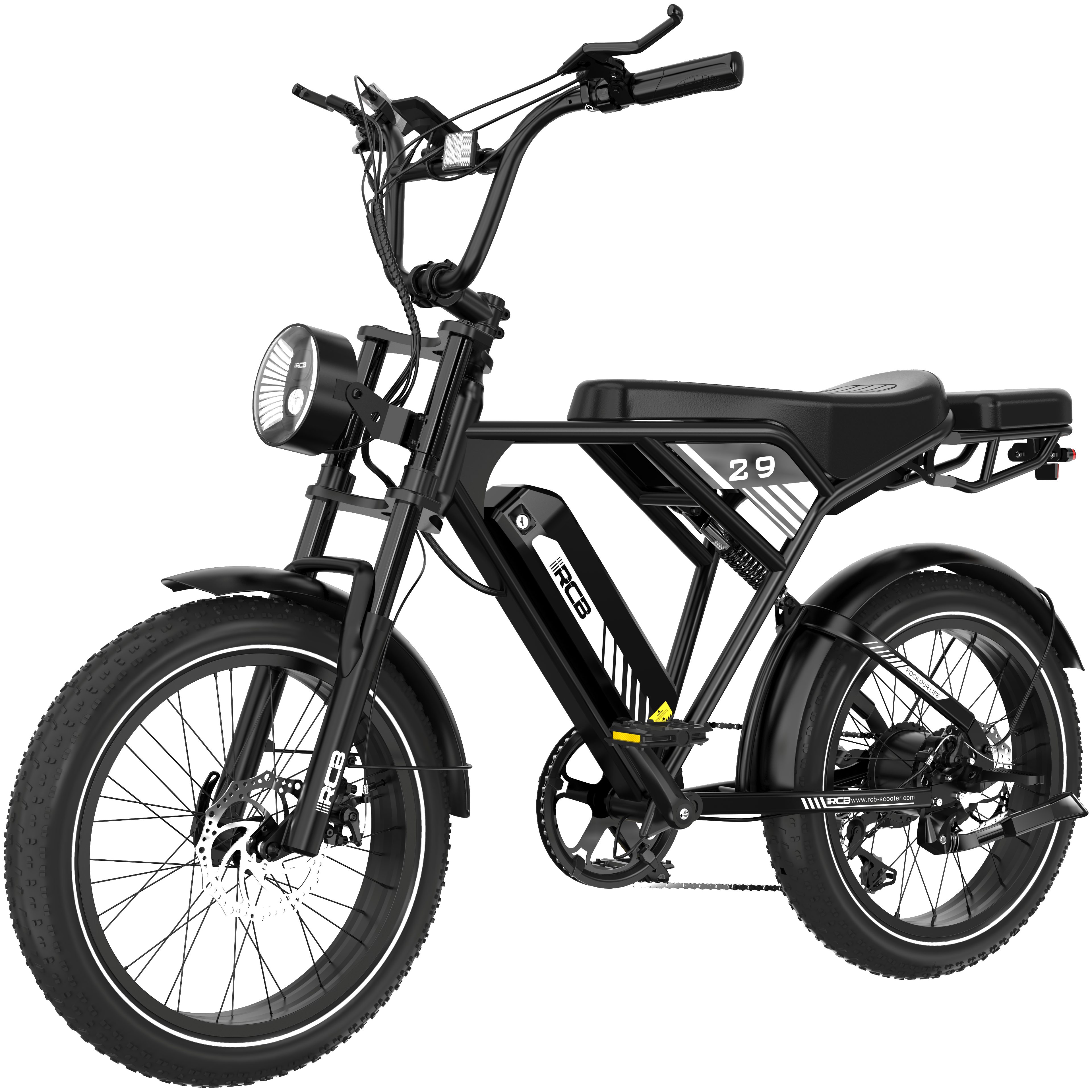 RCB E-Bike RK29 Elektrofahrrad,APP,20x4,0 Zoll Mountainbike,40-60KM,Schloss&Pumpe, 250W Heckmotor, 624 Wh