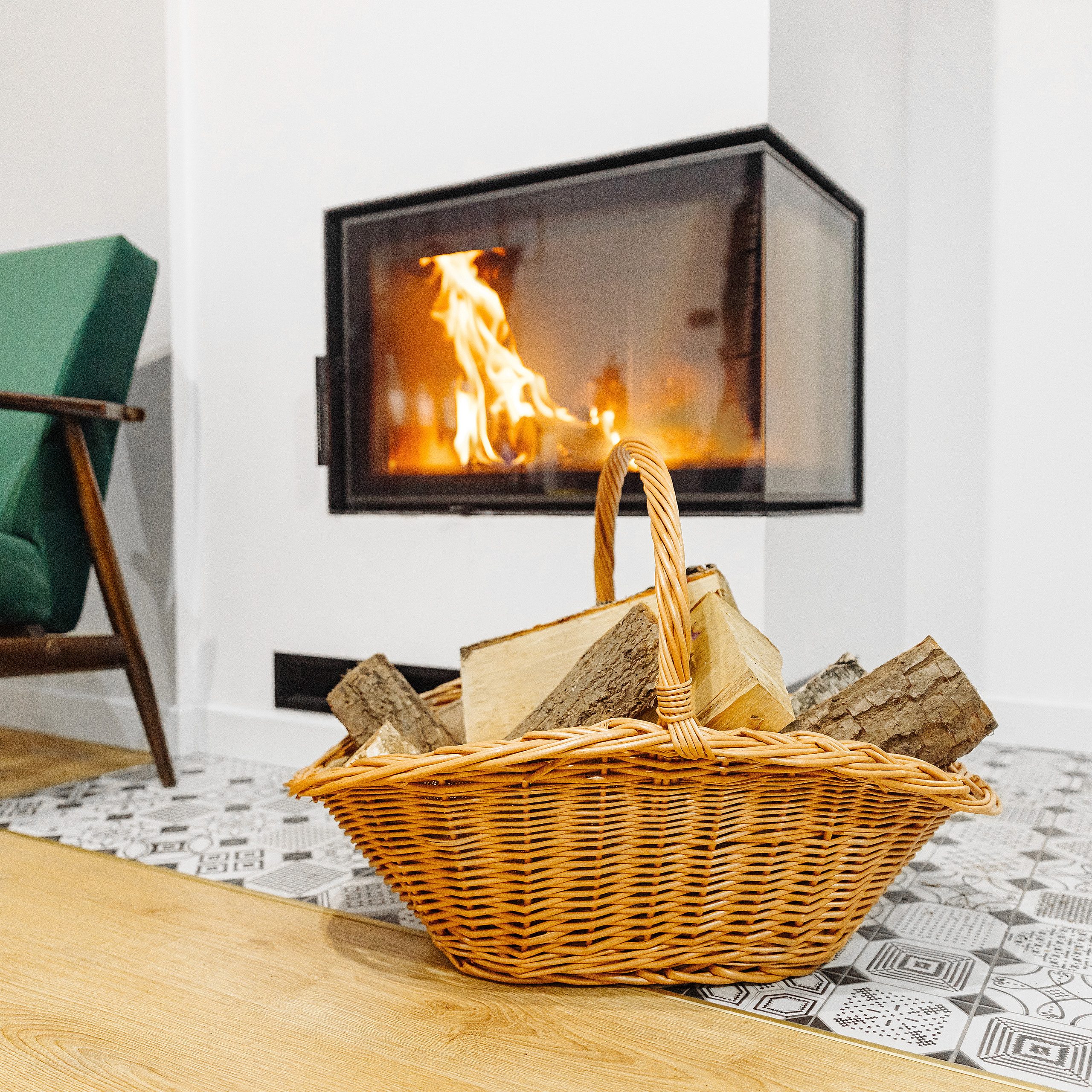 Creative Home Weidenkorb Holztrage Rattan Kaminholzkorb Kaminkorb Tragekorb
