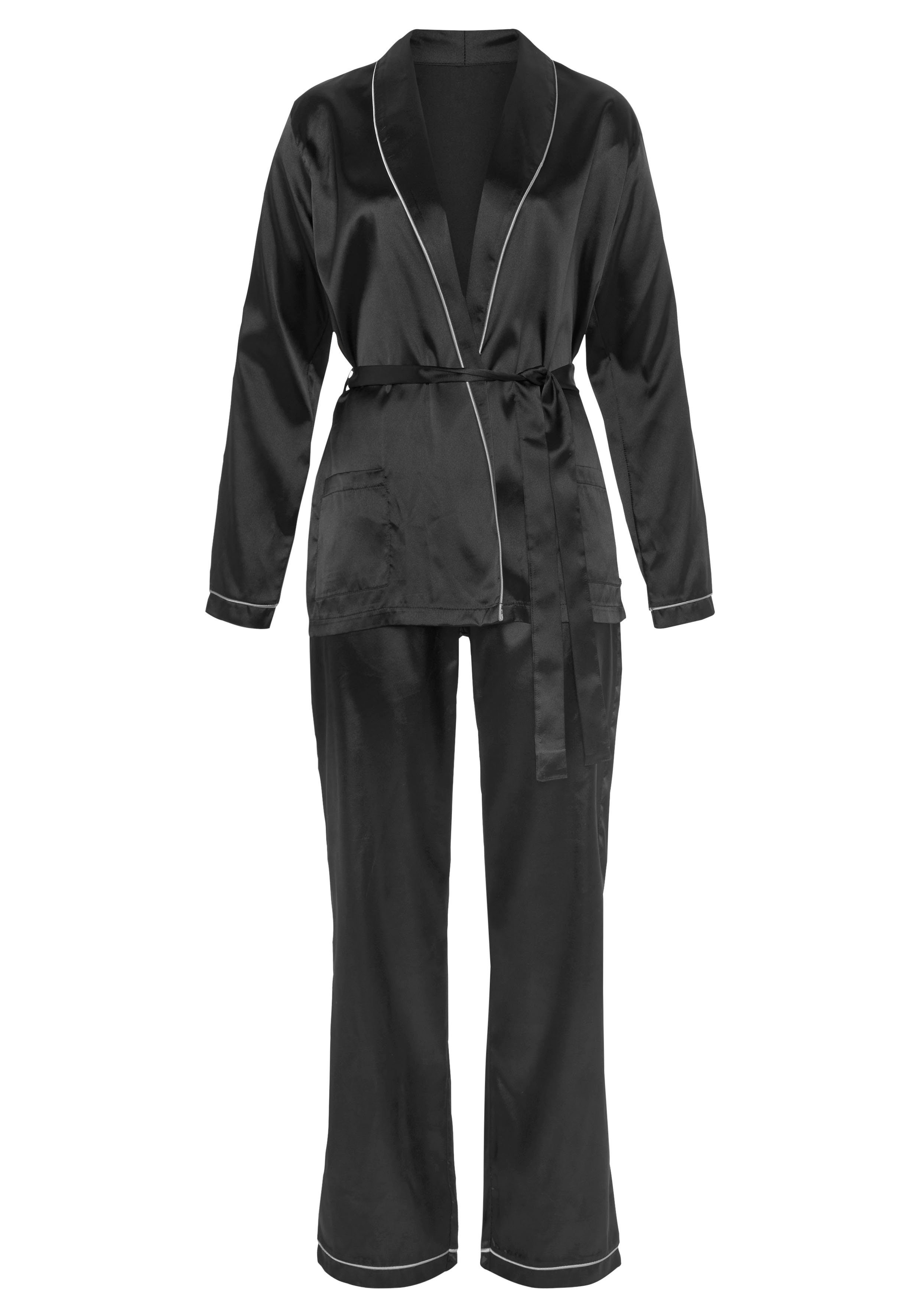 Bruno Banani Pyjama (2 tlg., 1 Stück) Satin mit Kontrastpaspel-Details günstig online kaufen