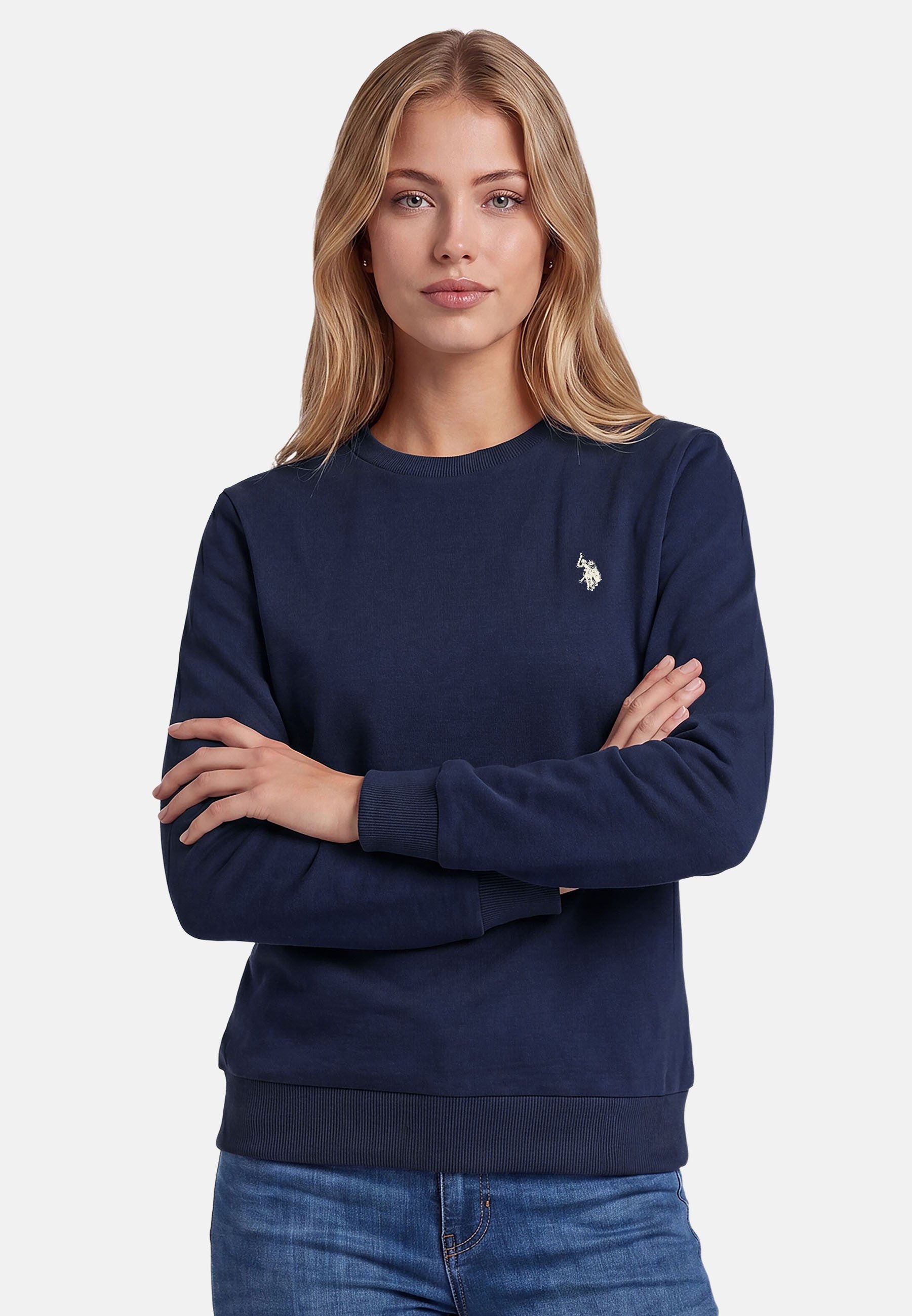 U.S. Polo Assn. Rundhalspullover USZoee – Damen Sweatshirt mit Rundhalsausschnitt Weiche Baumwollmischung, femininer Schnitt und Logo-Stickerei