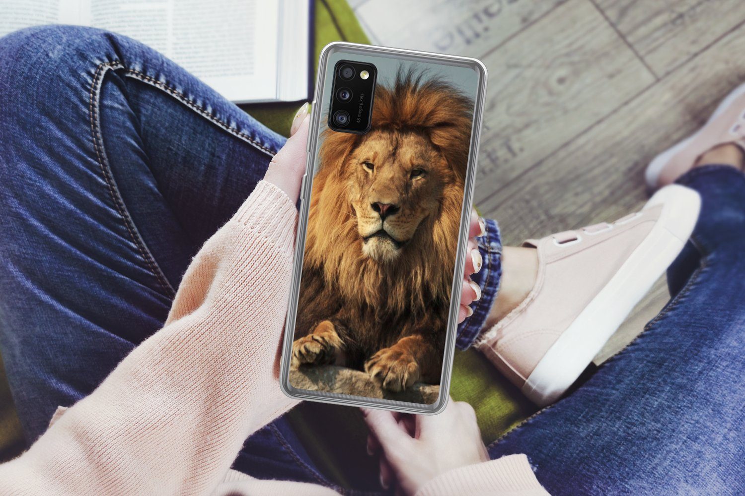 MuchoWow Handyhülle für Samsung Galaxy A41 Löwe - Felsen - Porträt, Smartphone-Bumper, Print, Handy Schutzhülle Dünn