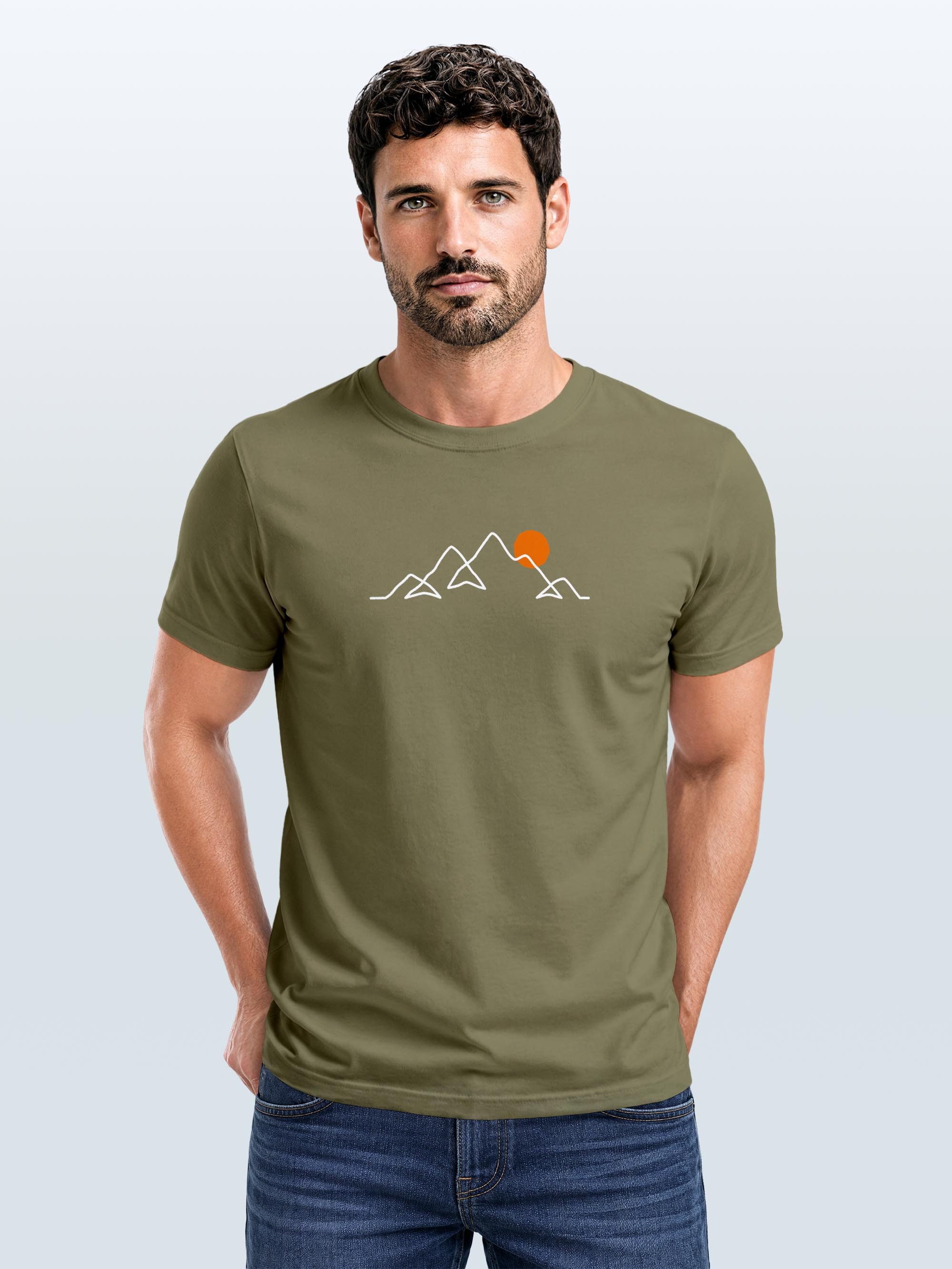 Neverless Print-Shirt Herren T-Shirt Frontprint Line-Art Berge Wandern Natur Outdoor mit Print