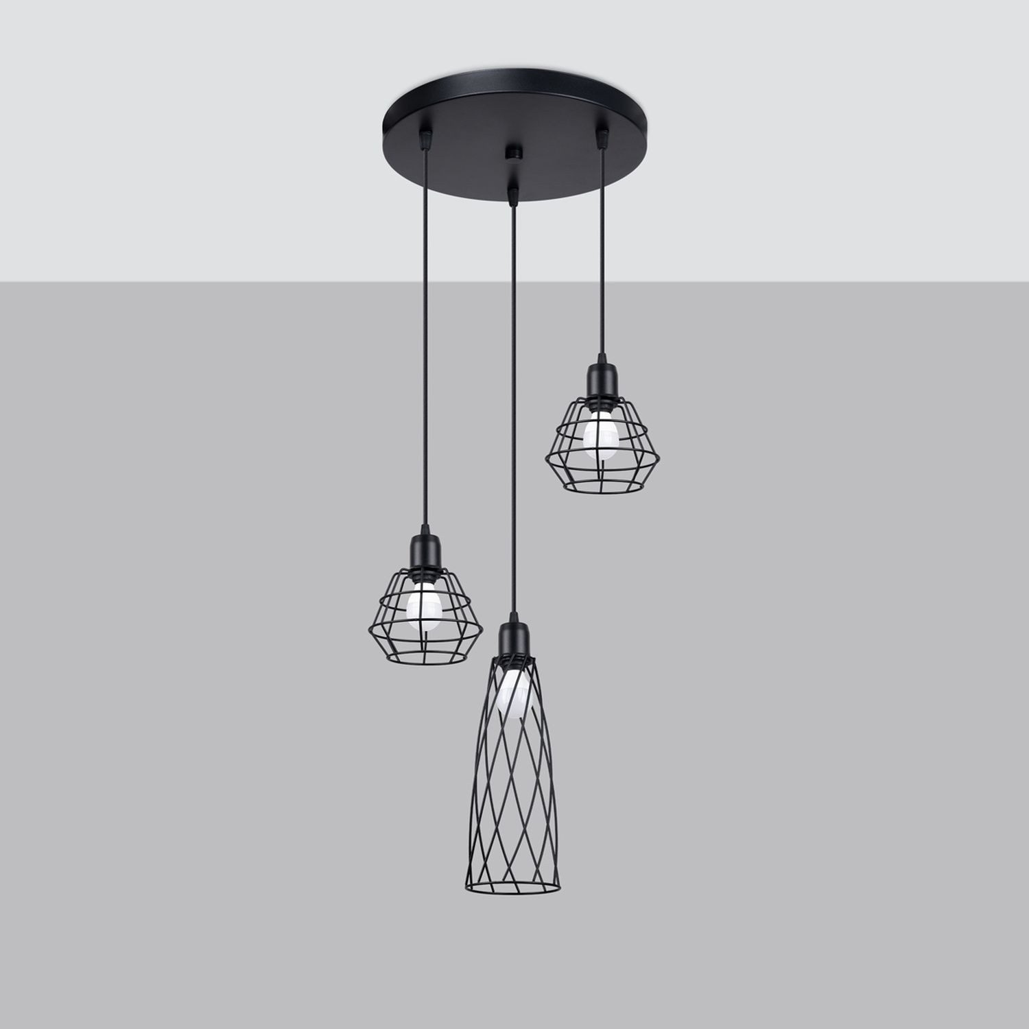 Licht-Erlebnisse Pendelleuchte FABIO, ohne Leuchtmittel, E14 B: 38 cm H: max. 120 cm 3-flammig Industrial Design Draht Schirm