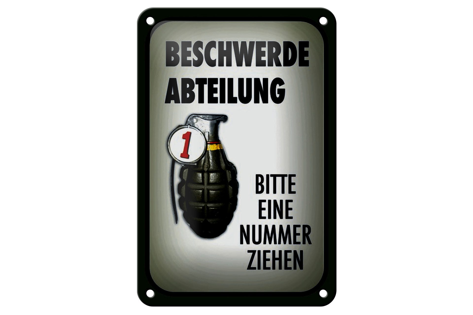 Femer GmbH Metallschild Spruch 12x18cm Beschwerde Abteilung bitte Nr., (1 St), gewölbte Oberfläche, abgerundete Ecken, umgeschlagene Kanten