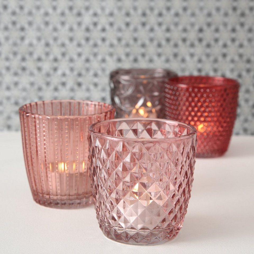 BOLTZE Windlicht Marilu (Set, 4 St), aus Glas, Rosa, 30 x 8 x 8 cm, Boltze