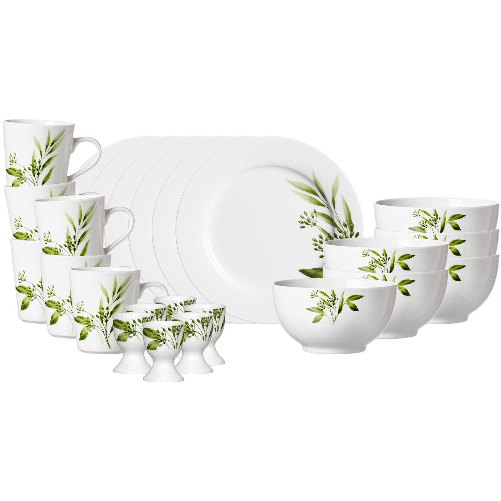 Ritzenhoff & Breker Frühstücks-Geschirrset Evora Frühstücksservice 24er Set (24-tlg), 6 Personen, Porzellan