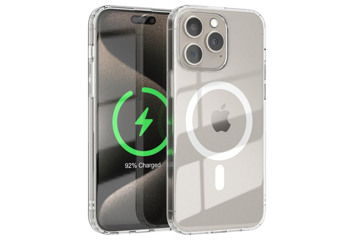 EAZY CASE Handyhülle Transparente Hülle mit MagSafe iPhone 15 Pro Max 6,7 Zoll, Back Cover, Bumper Case, Handy Schutzhülle Kameraschutz, Durchsichtig