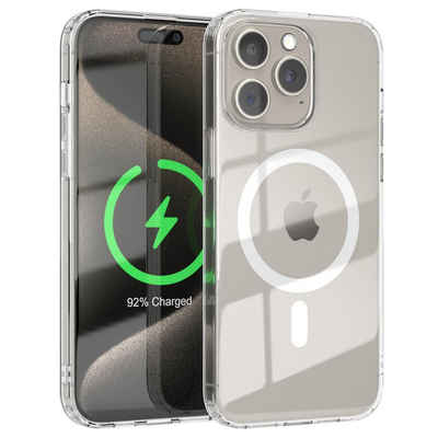 EAZY CASE Handyhülle Transparente Hülle mit MagSafe iPhone 15 Pro Max 6,7 Zoll, Back Cover, Bumper Case, Handy Schutzhülle Kameraschutz, Durchsichtig