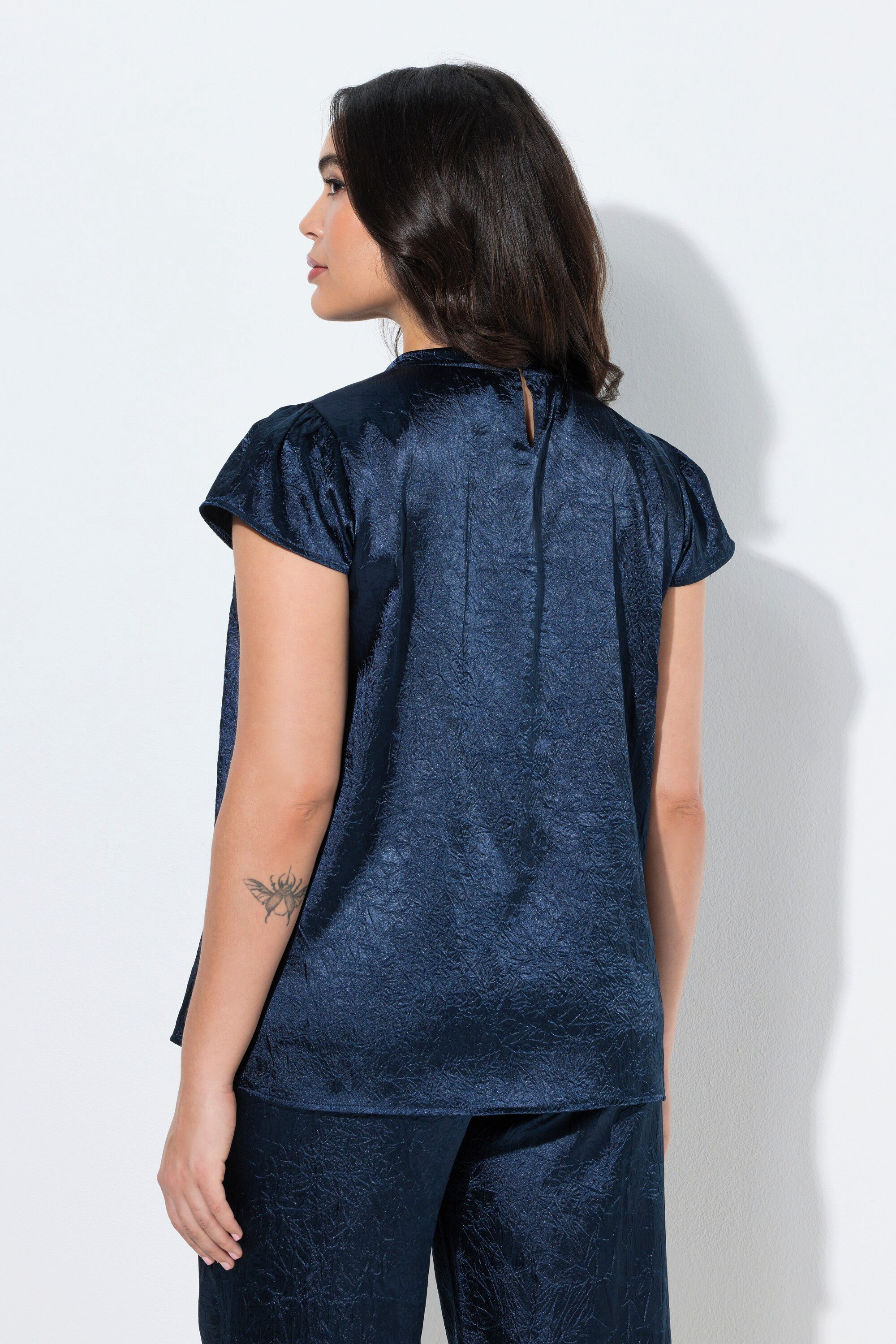 Ulla Popken Spitzenbluse Blusentop A-Linie Brosche Rundhals Cup-Ärmel