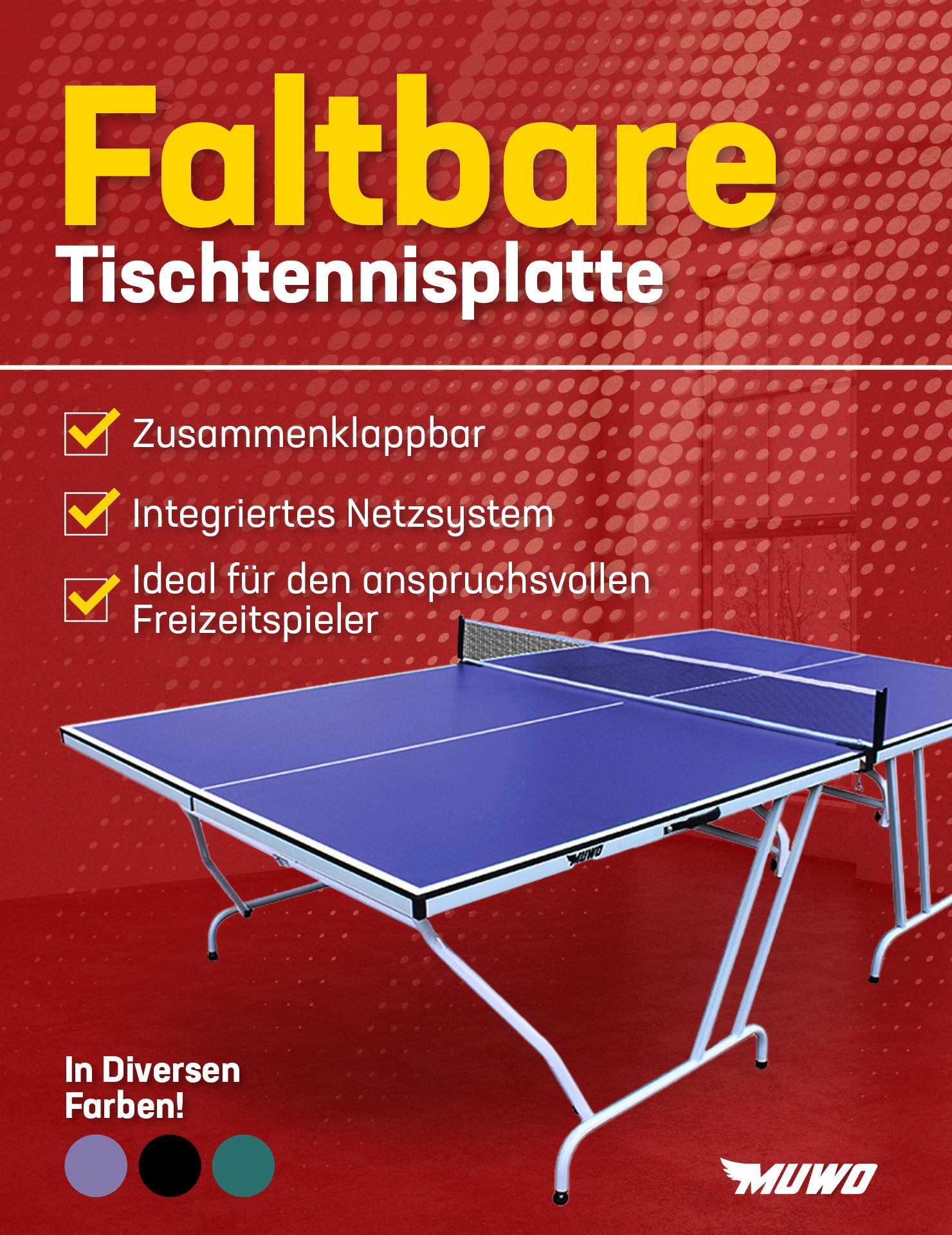 MUWO Tischtennisplatte "Spin", inkl. Netz, ideal für anspruchsvolle Freizeitspieler