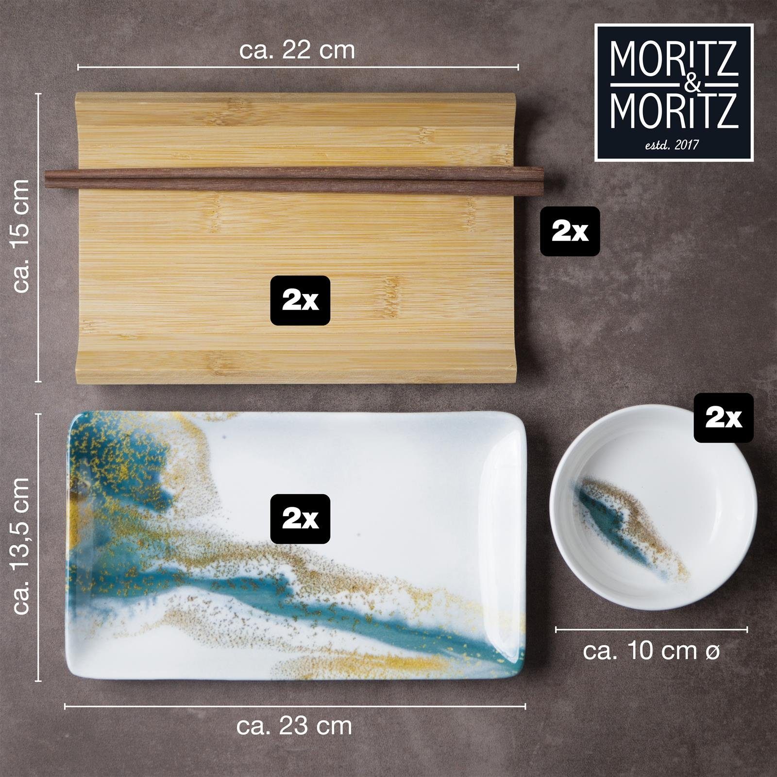 Moritz & Moritz Tafelservice 10 teilig Geschirrset 2 Personen, & / - Marmor für 2 grün Moritz Set (8-tlg), Sushi Personen Moritz Gourmet Gold