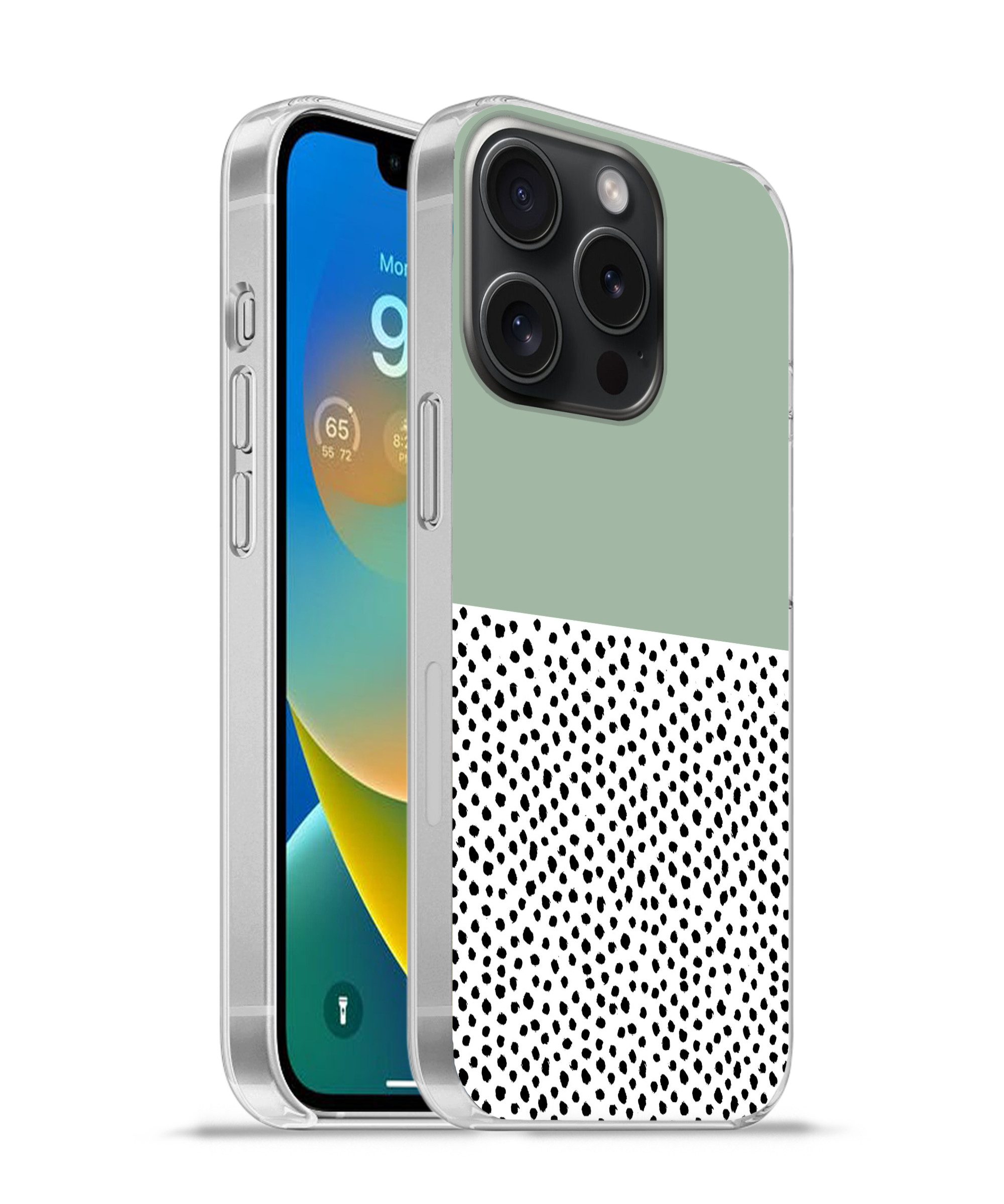 MuchoWow Handyhülle für Apple iPhone 15 Pro Polka dots - Grün - Schwarz, Smartphone-Bumper, Print, Handy Schutzhülle Dünn