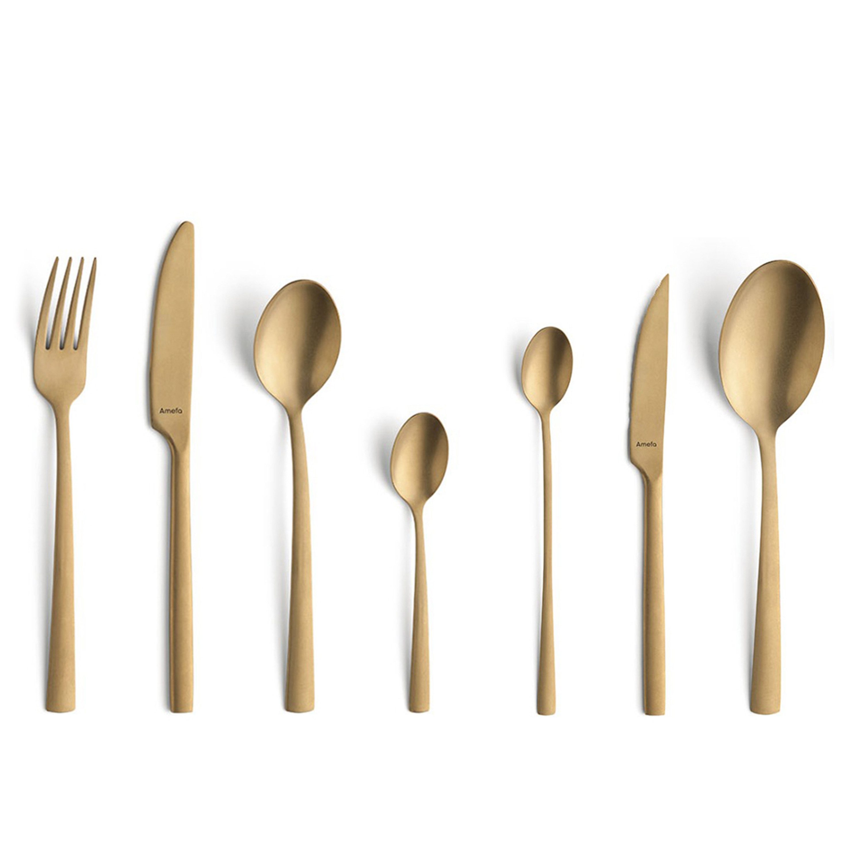 Amefa Besteck-Set MANILLE (42-tlg), 6 Personen, Edelstahl Rostfrei 18/0, Handreinigung empfohlen, goldfarbender PVD Veredelung, mattiert