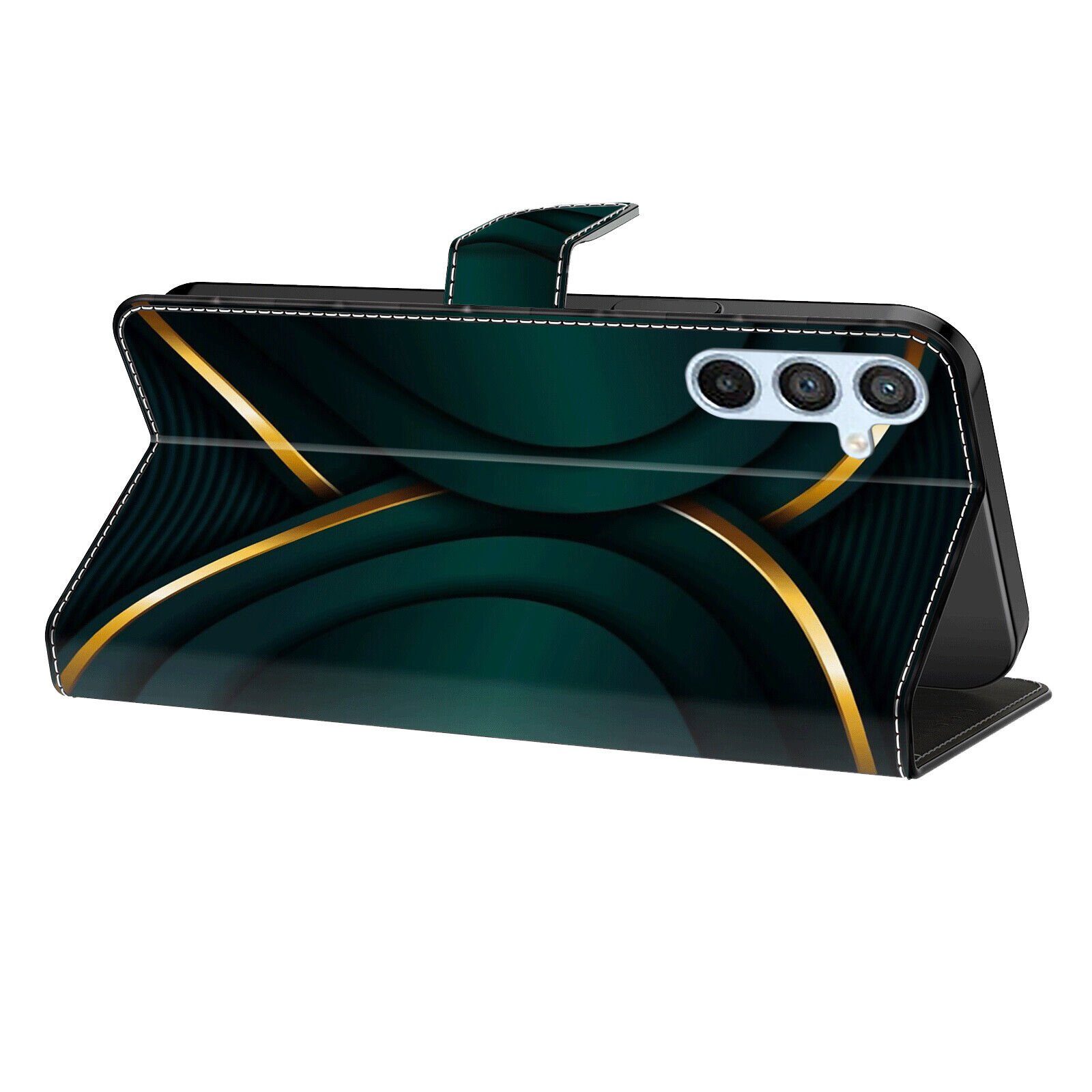 CLM-Tech Handytasche für Samsung Galaxy A16 / A17 5G Hülle aus PU Leder Klapphülle (goldener Rand Kontur, Handyhülle mit Standfunktion - Wallet Flip Case inklusive Kartenfächer), Cover mit Magnetverschluss