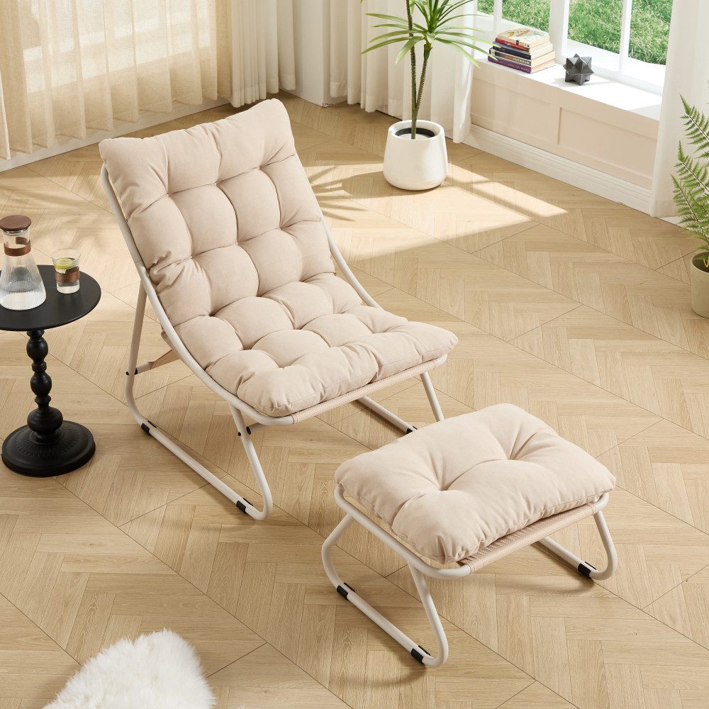 BBG Relaxsessel Relaxsessel mit Hocker, Moderner Loungesessel mit dickem (Relaxsessel mit Hocker), KissenMetallgestell bis 130kg, Indoor Outdoor Liegestuhl