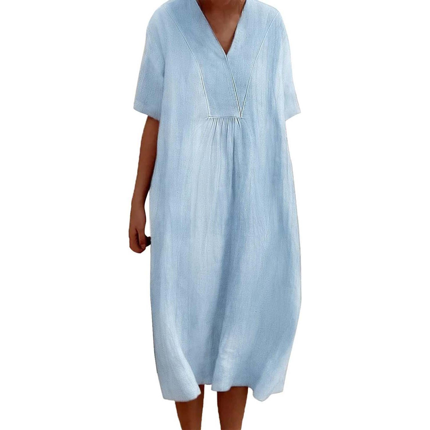 FIDDY A-Linien-Kleid Damen Kleid Elegant V-Ausschnitt Kurzarm A-Linie Kleid Strandkleid