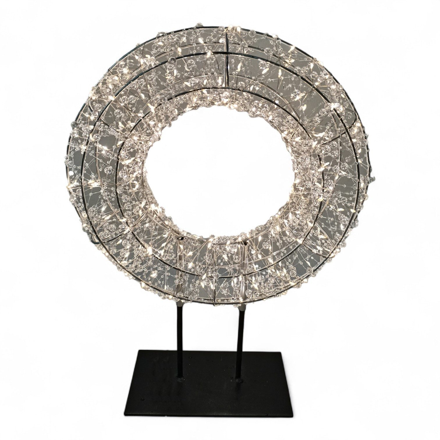 Cor Mulder LED-Dekofigur LED-Tischkranz Silber 45 cm 600 LEDs mit Fernbedienung edles Design (kein Set)