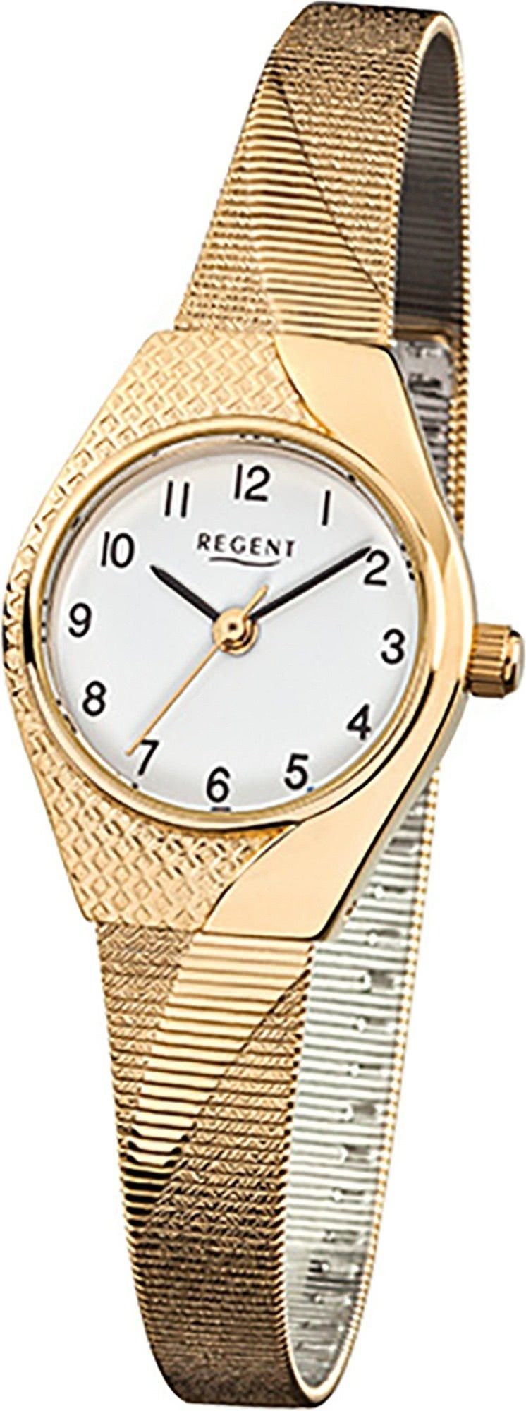 Regent Quarzuhr Regent Stahl Damen Uhr F-745 Quarzuhr, Damenuhr Edelstahl, ionenplattiert ovales Gehäuse, klein (ca. 23x30mm)