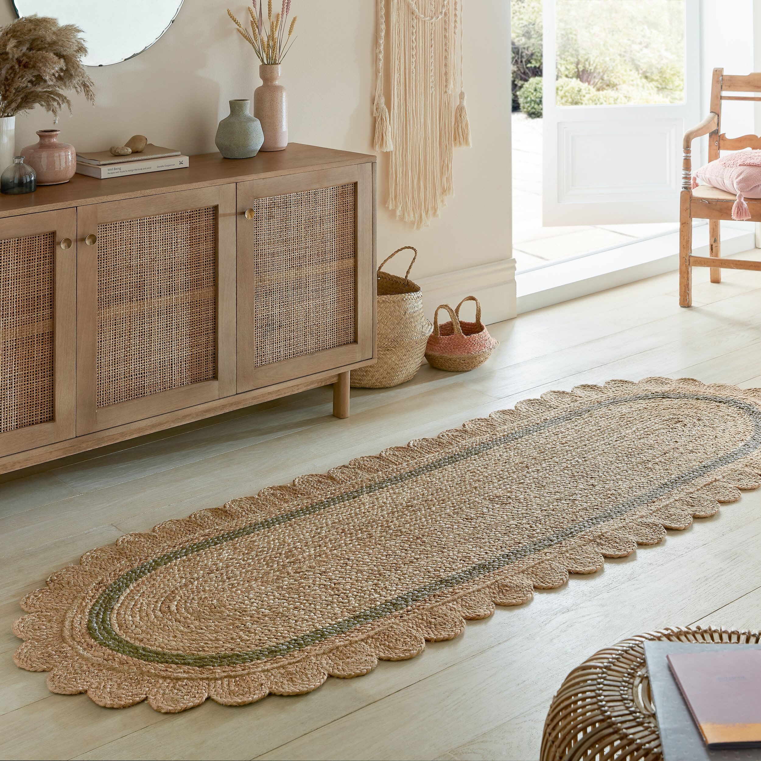 FLAIR RUGS Teppich Grace aus Jute mit Muschelrandsaum, rechteckig, Höhe: 4 mm, Teppich aus 100% Jute