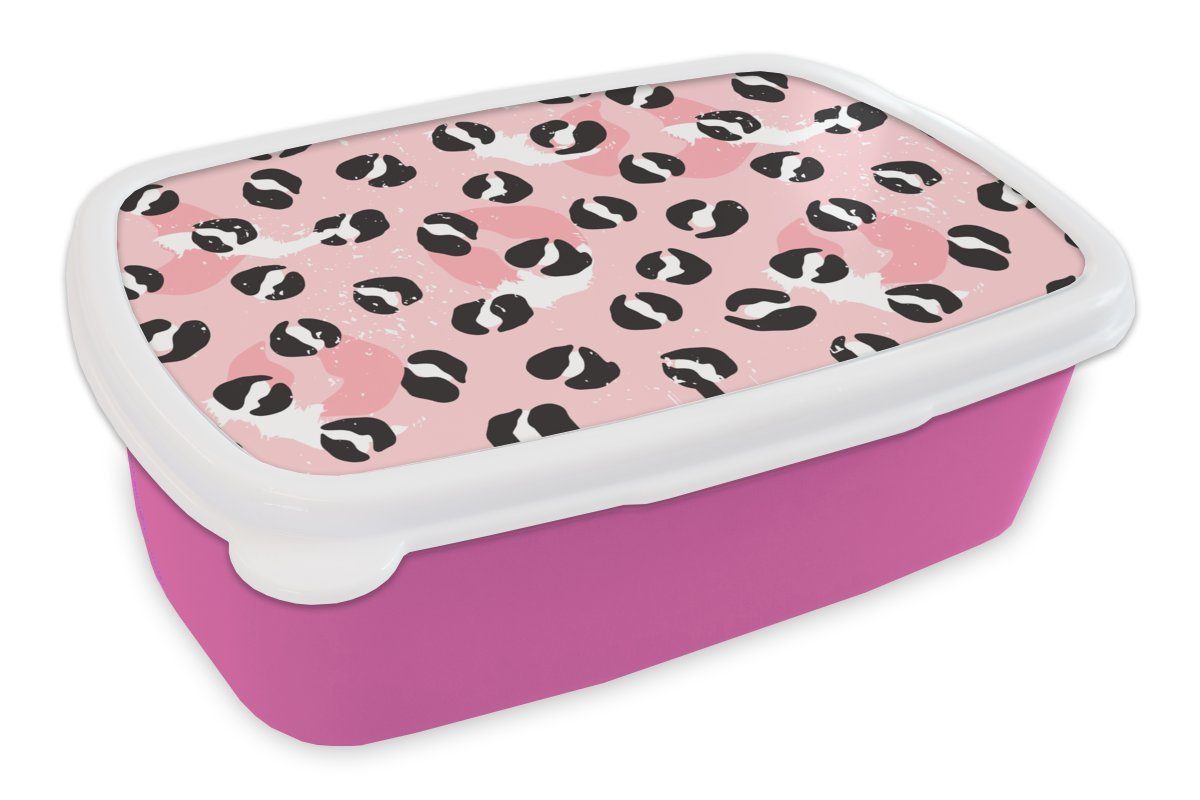 MuchoWow Lunchbox Pantherdruck - Deren - Design - Rosa, Kunststoff, (2-tlg), Brotbox für Erwachsene, Brotdose Kinder, Snackbox, Mädchen, Kunststoff