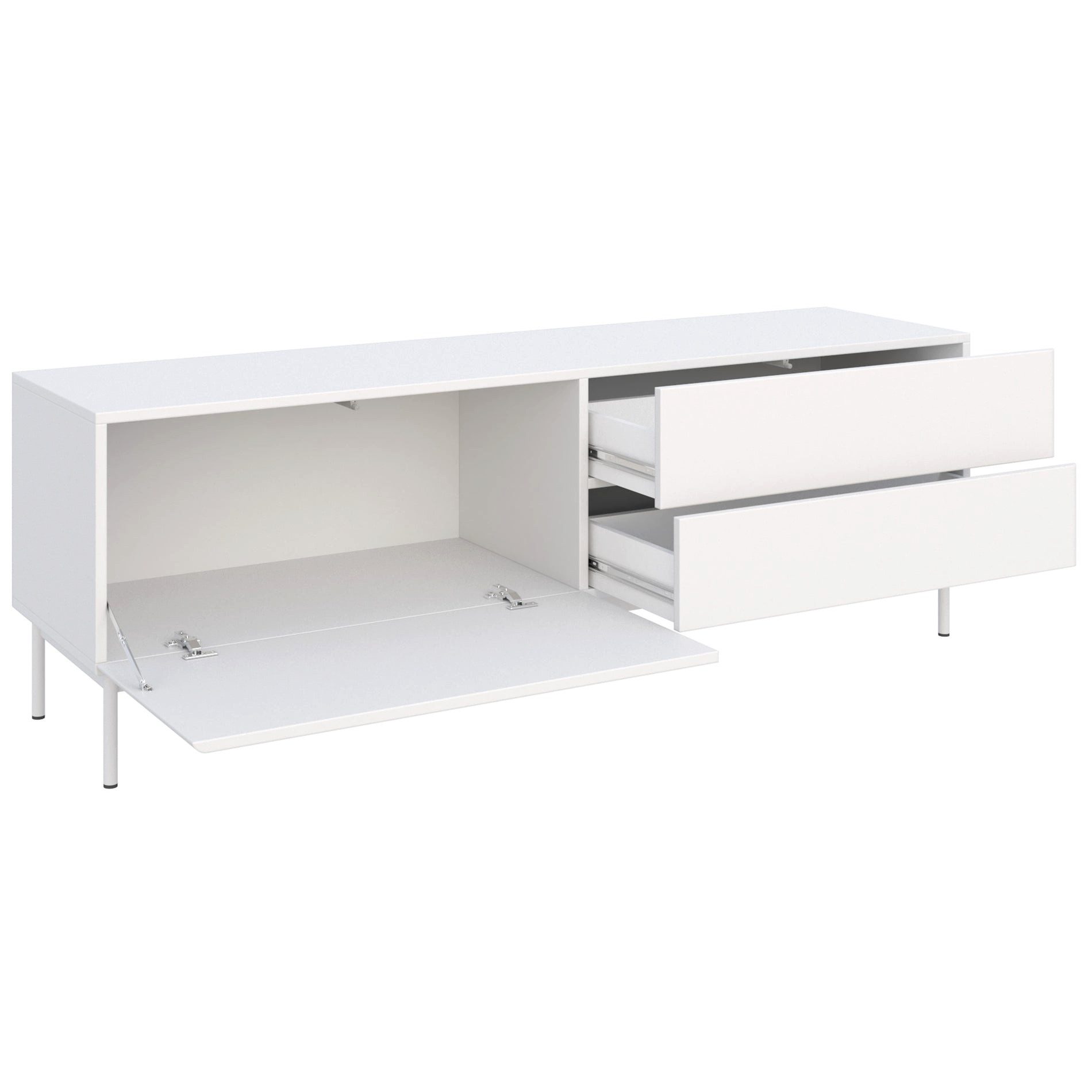Selsey TV-Schrank OLIO TV-Lowboard Olio mit einer Klappe und zwei Schubladen 160 cm Weiß
