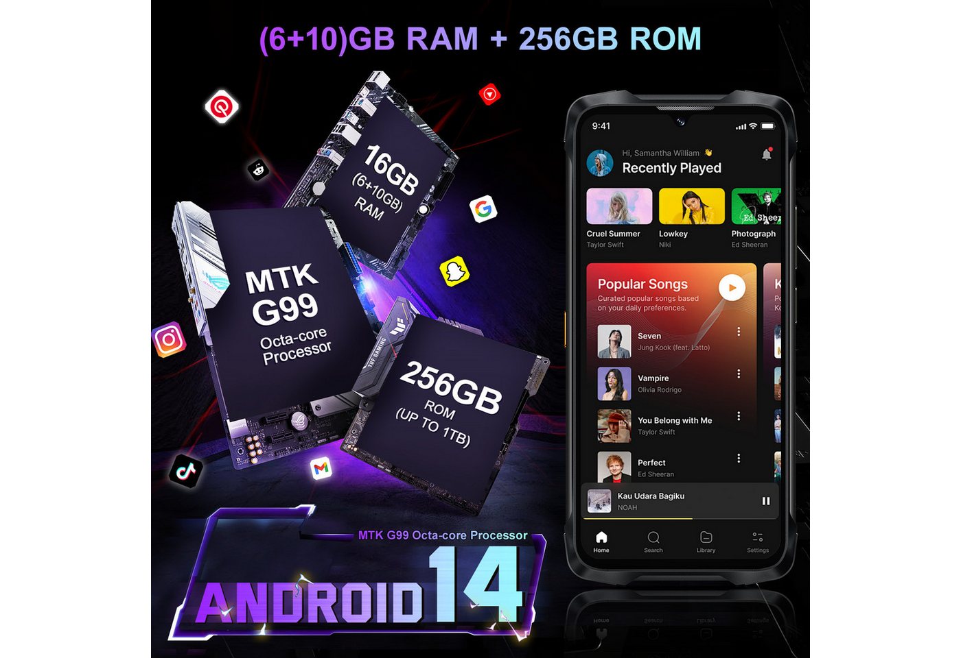 Cubot KingKong Power 3 Android 14 Smartphone (17,06 cm/6.72 Zoll, 256 GB Speicherplatz, 100 MP Kamera, 12GB RAM 256GB ROM, 10200 mAh, 33W Schnellladung, OTG, NFC, GPS, IP68) schwarz