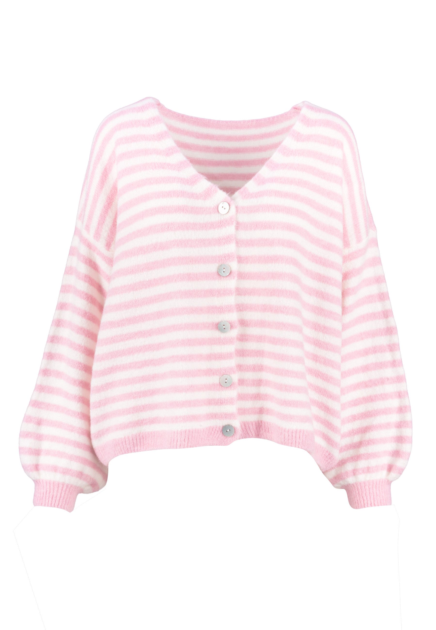 Seasons of April Cardigan CANDY (1-tlg) Damen Cardigan Gestreift Kuschelig Oversize V-Ausschnitt Strickjacke