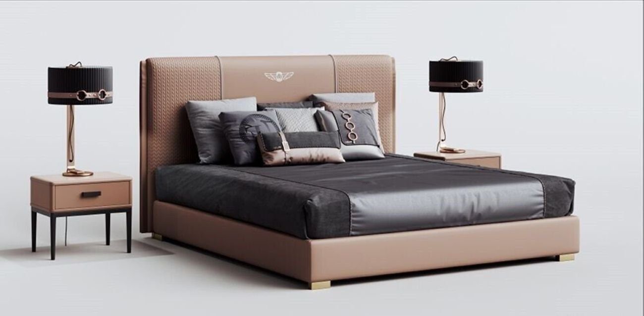 JVmoebel Bett Luxus Schlafzimmer Bett Doppelbett Textil Holz Leder Polster Betten