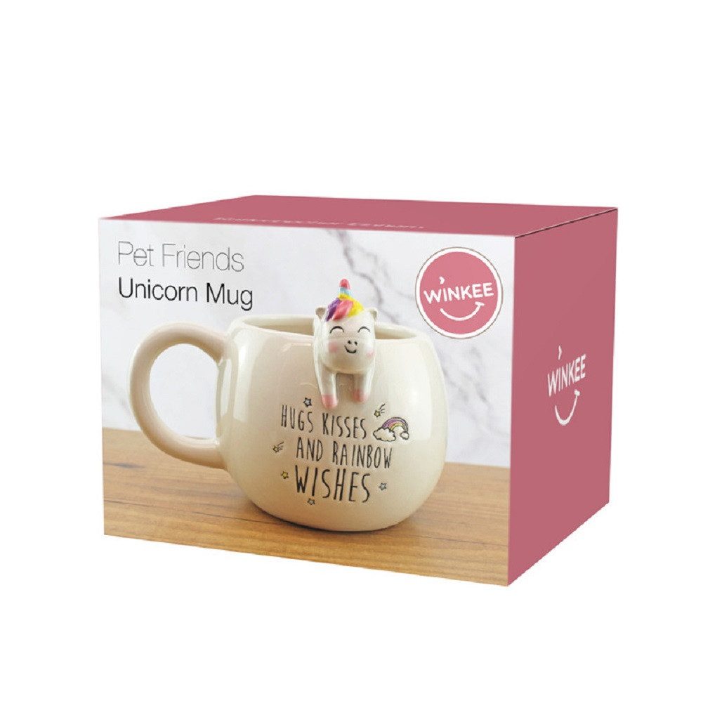 Winkee Becher Pet Friends Kaffeebecher Einhorn, Keramik, ca. 14 x 12 x 11 cm, für ca. 350 ml