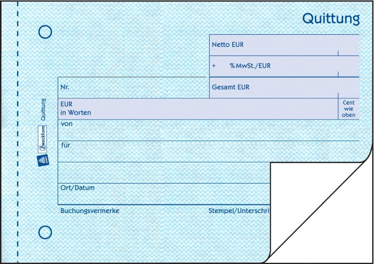 Formularblock Formularbuch Quittung mit Mwst. A6 quer 2x50 Blatt