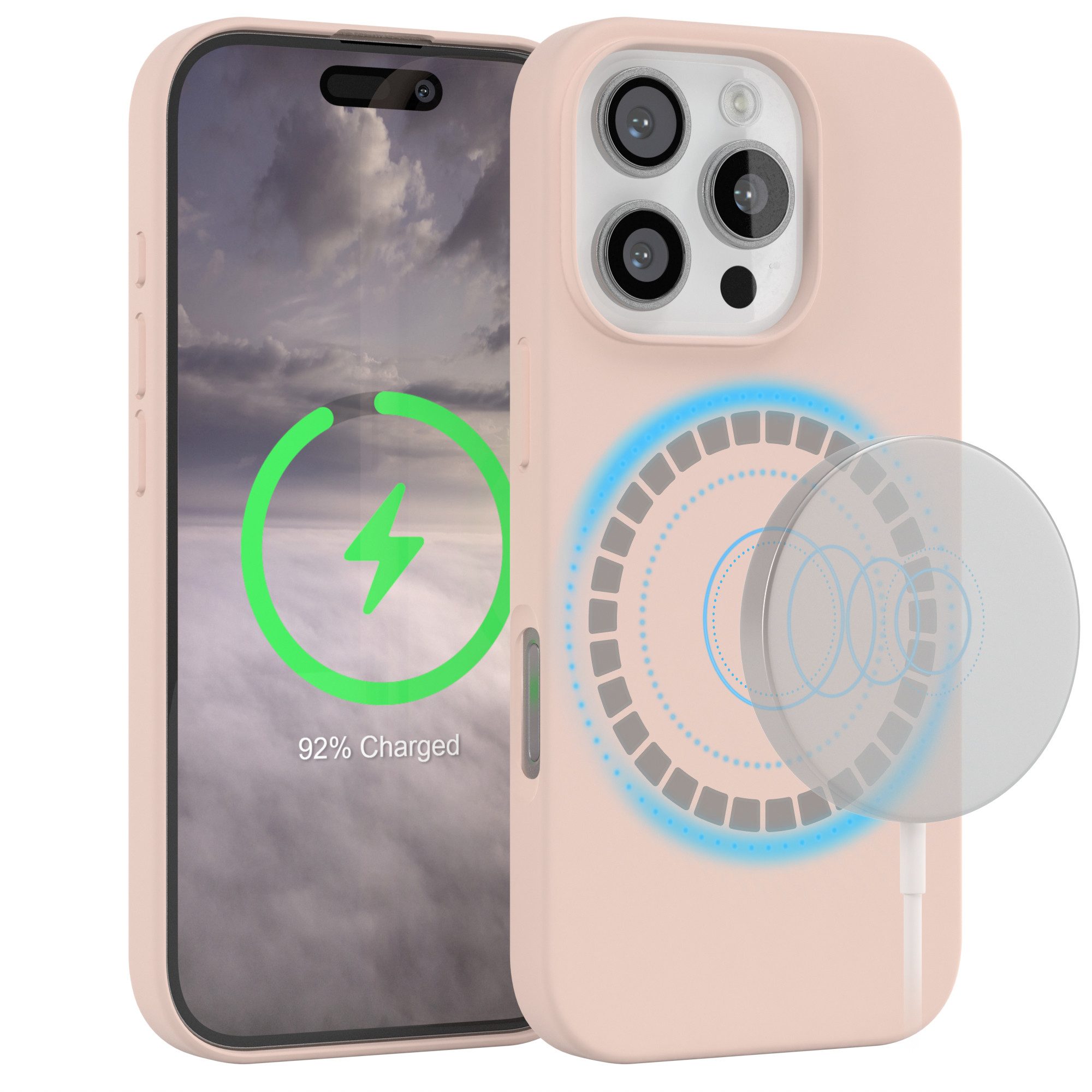 EAZY CASE Handyhülle Silikonhülle mit MagSafe für Apple iPhone 16 Pro 6,3 Zoll, Hülle Kameraschutz Handyschutzhülle kompatibel Magsafe Etui Rosa Braun