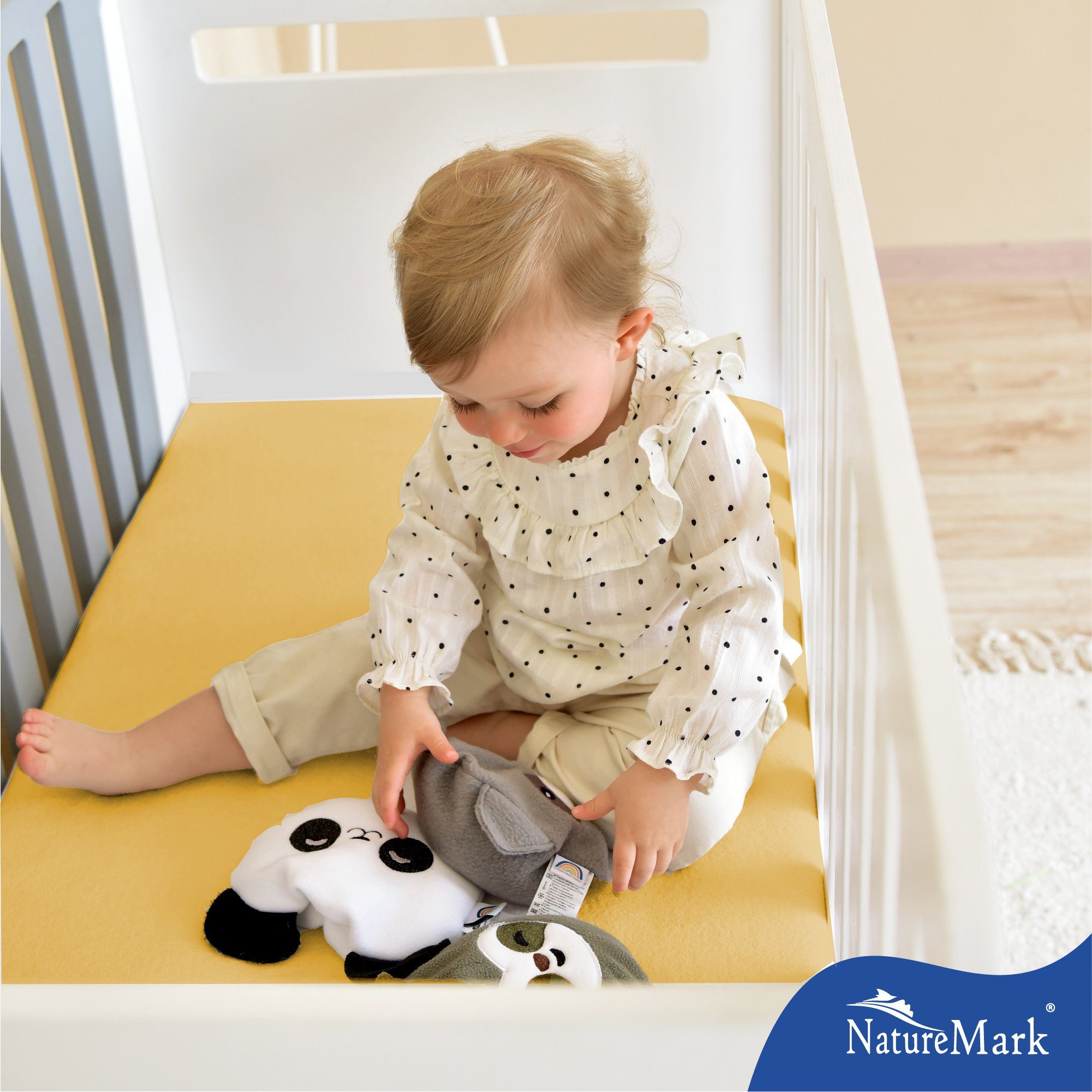 NatureMark Spannbettlaken Jersey Spannbetttuch, 100% Baumwolle, Gummizug: rundum, (2 Stück), Kinder Spannbetttuch, für Baby-/Kinderbett, 70x140 cm, Gelb – Bild 4 von 4