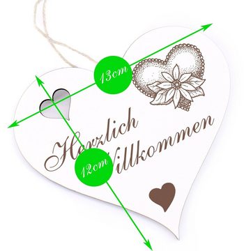 Dekolando Hängedekoration Herzlich Willkommen - Herz mit Blume - 13x12cm