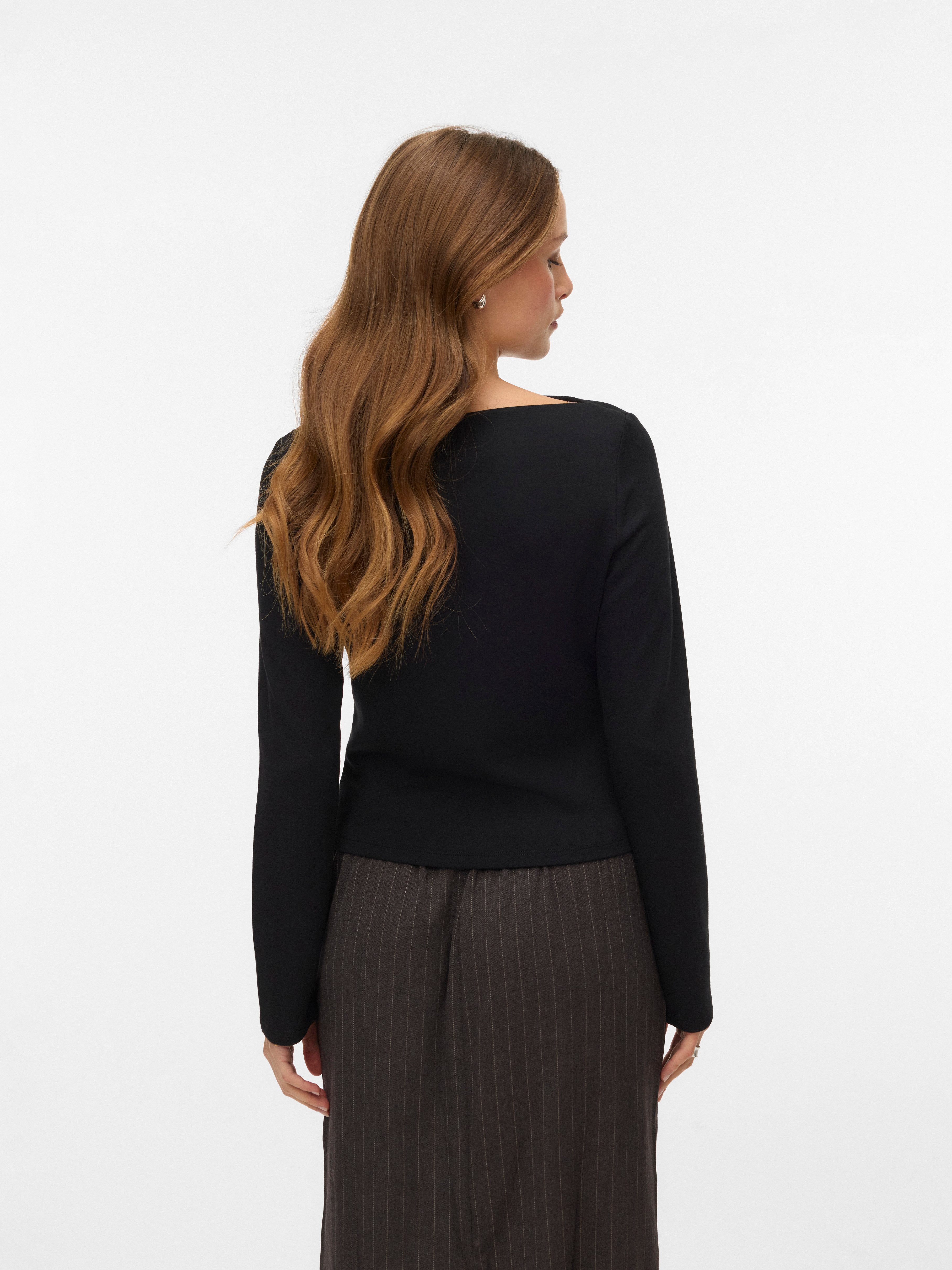 Vero Moda Langarmshirt VMMILLE LS BOATNECK SHORT TOP JRS NOOS Materialmix, günstig online kaufen