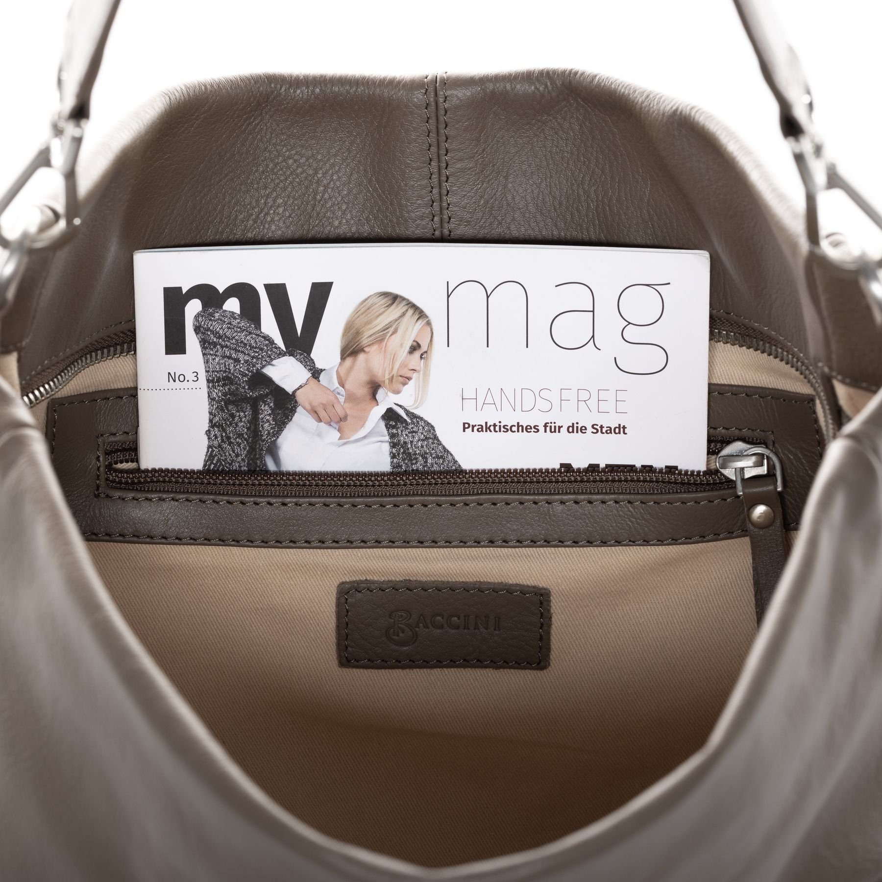 BACCINI Umhängetasche echt Leder Hobo Beutel Schultertasche groß taupe, Beuteltasche Echtleder für Damen, Umhängetasche taupe