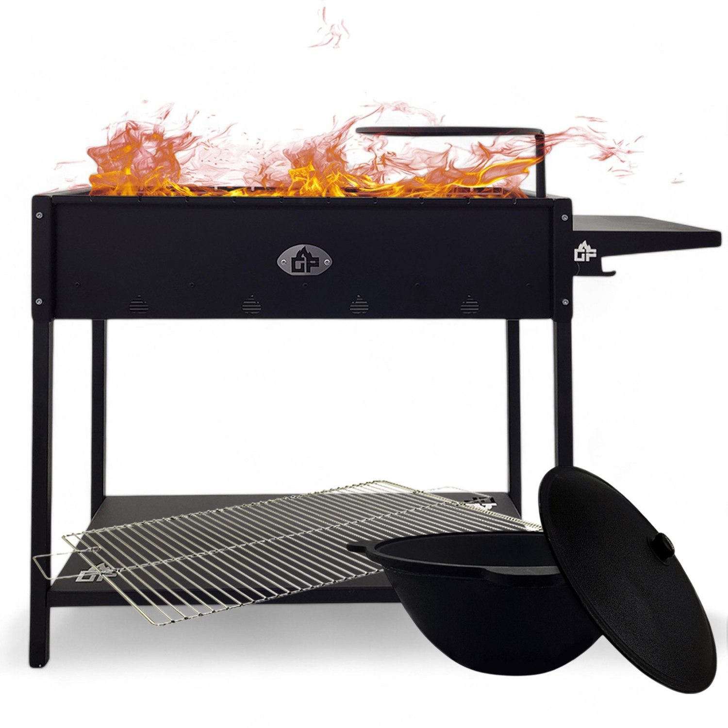 Grillpeter Holzkohlegrill Mangal Set Batyr 80 Schaschlikgrill 80cm mit Grillrost Kasan 8L