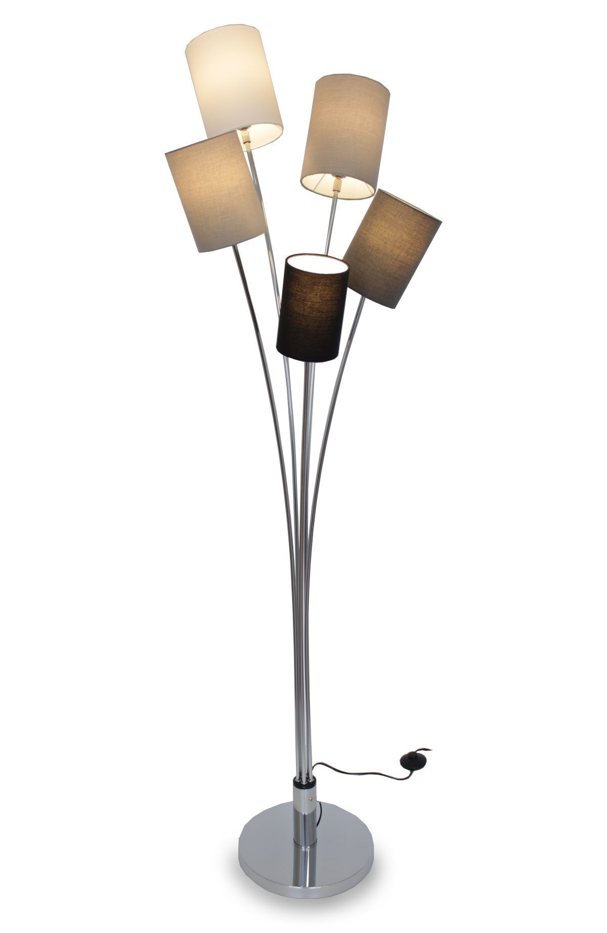 Kiom Stehlampe Stehleuchte Kaon chrom 5-armig Leuchtmittel cm, & Fußschalter, inklusive, nicht Leuchtmittel Zuleitungskabel 173 abhängig mit Grautöne