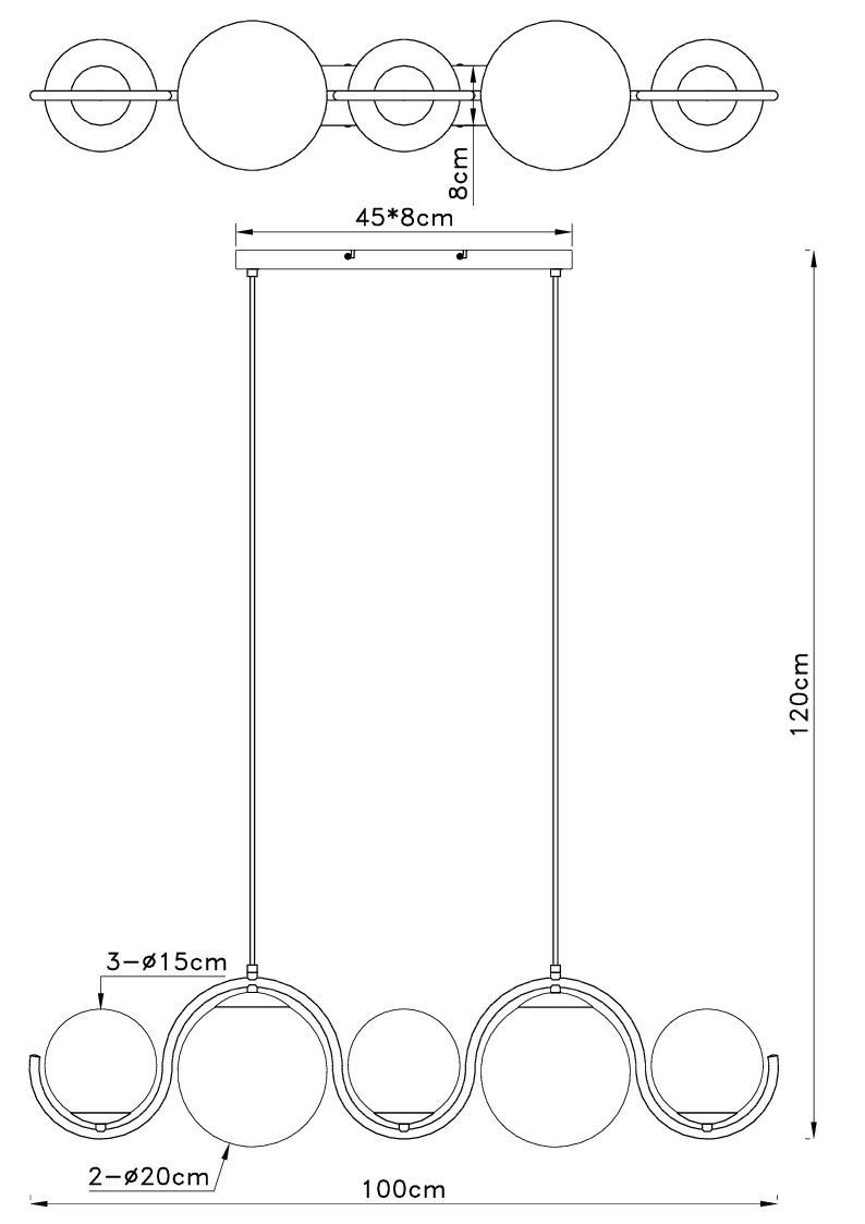 100x20x120 LBH Hängeleuchte GLOBO Hängeleuchte, (LBH cm) Lighting GLOBO Hängeleuchte 100x20x120 LEUCHTEN PORRY