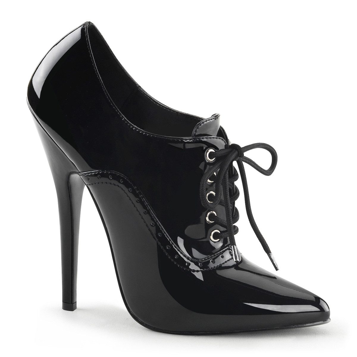 Sale DOMINA-460 Devious High Heels Oxford Pumps schwarz Lack mit Schnü High-Heel-Stiefel