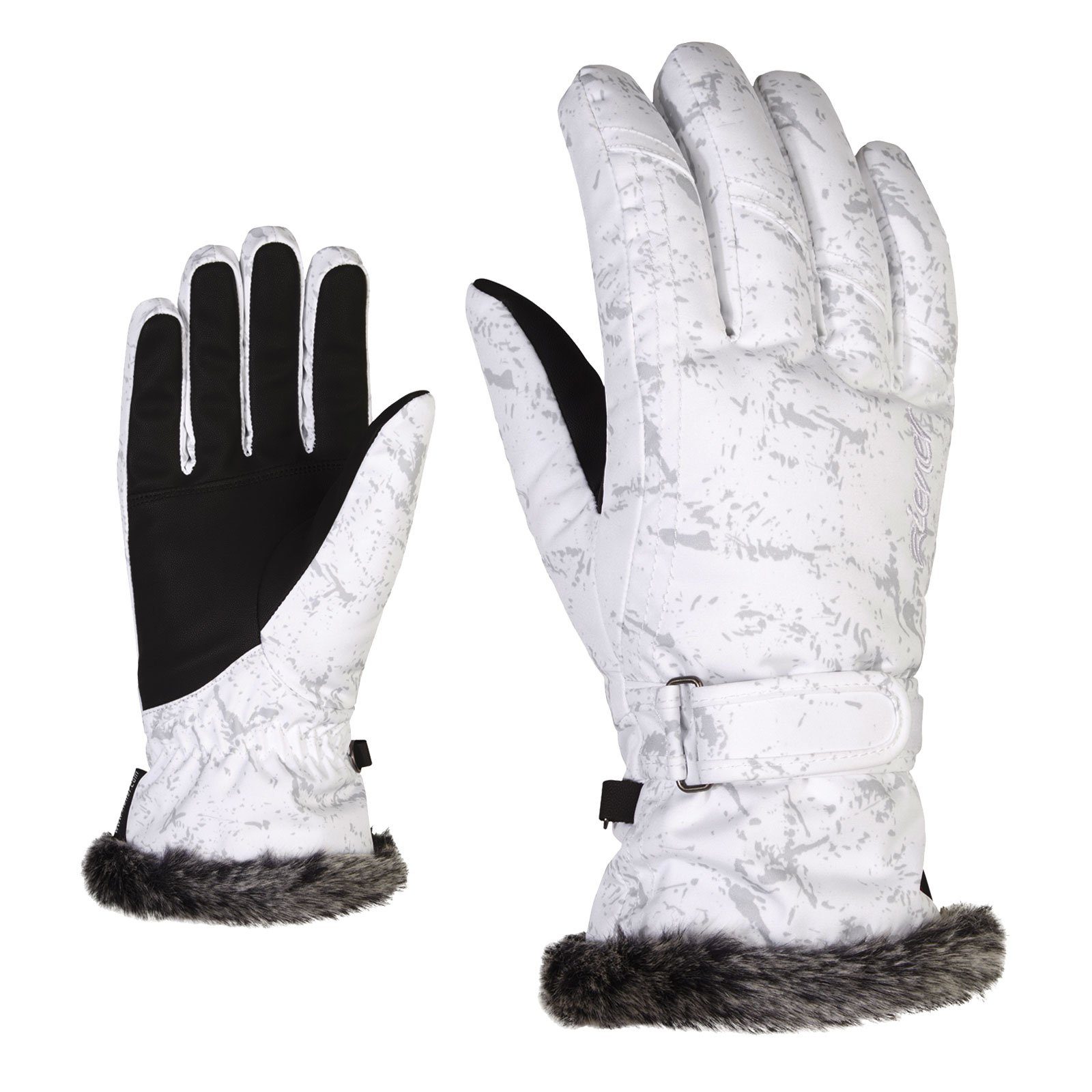 Ziener Skihandschuhe Kim mit Kunstfell an der Stulpe 198 marble grey camo | Handschuhe
