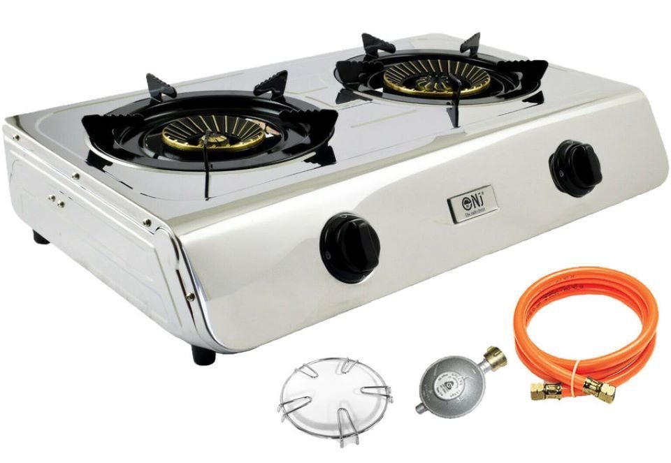 NJ The right choice Gaskocher NJ-60SD, Edelstahl Camping Gaskocher 2 flammig 7,7KW mit Zündsicherung
