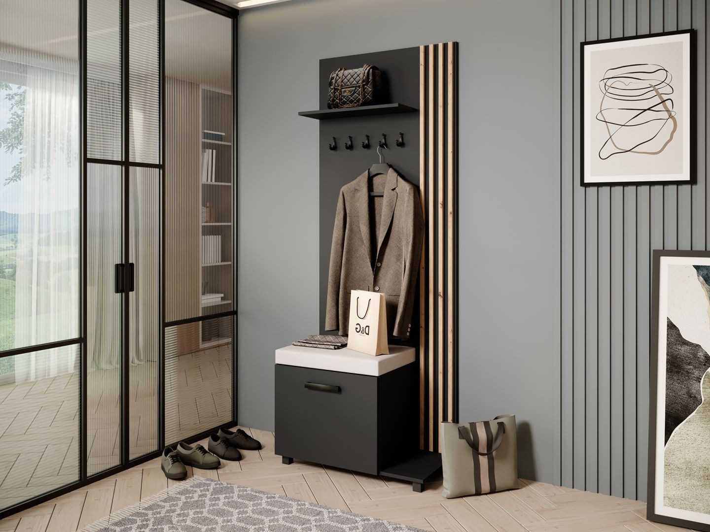 Beautysofa Garderobenschrank Garderobenschrank mit Aufhängern LIVIA (Mit el günstig online kaufen