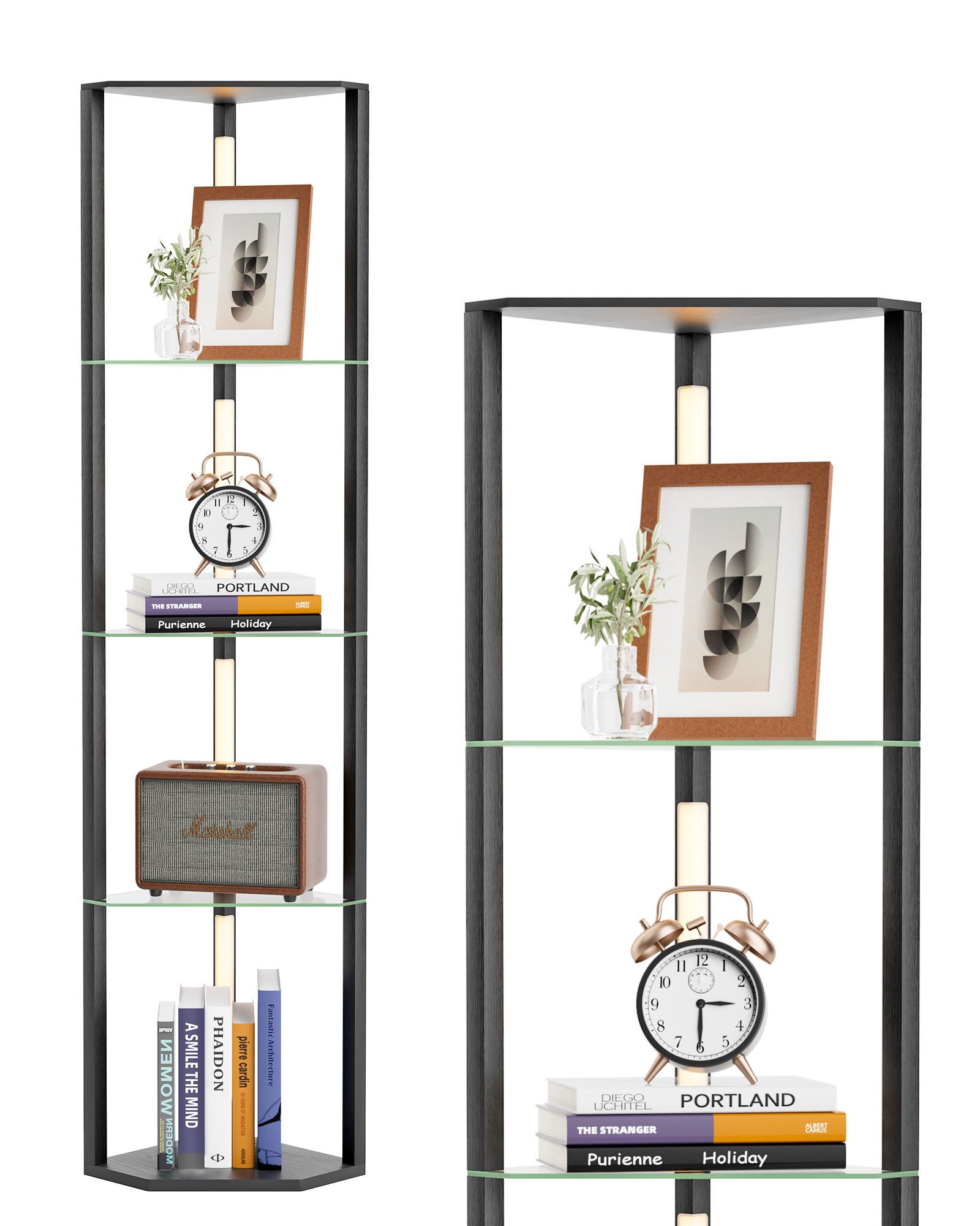 EDISHINE Stehlampe Wohnzimmer, Standleuchte mit 4 Holz-Regal, LED fest inte günstig online kaufen