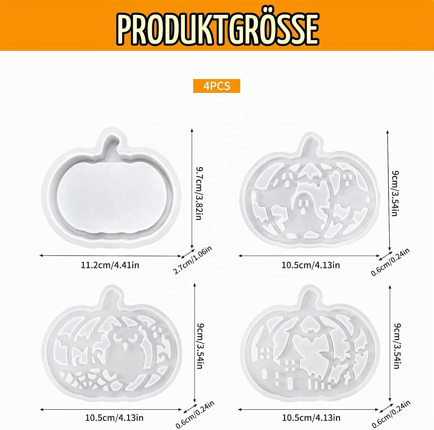 Sorvyzxn Silikonform 4 Stück Silikonform kürbis,Gießformen Silikon Halloween für DIY Kürbis, (4-tlg) – Bild 2 von 5