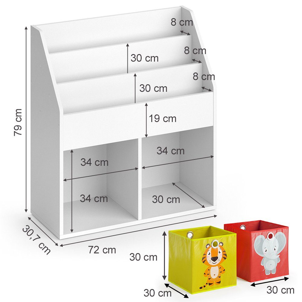 Vicco Faltboxen + (matt) Weiß Bücherregal Spielzeugablage Weiß (Rot, Gelb) Kinderregal – LUIGI