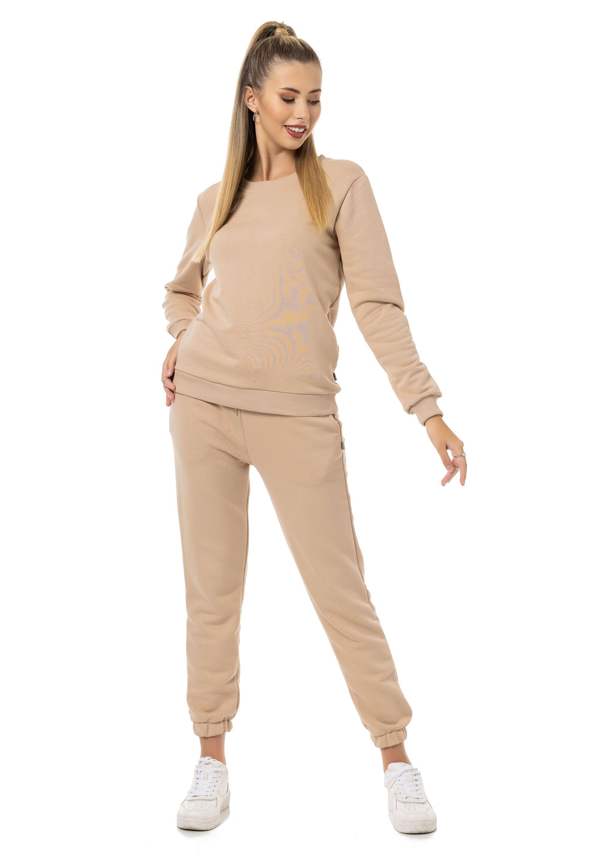 2-tlg), mit Sweatpant Beige Premium Jogginganzug RedBridge Sweatshirt Basic (Spar-Set, Premium Qualität