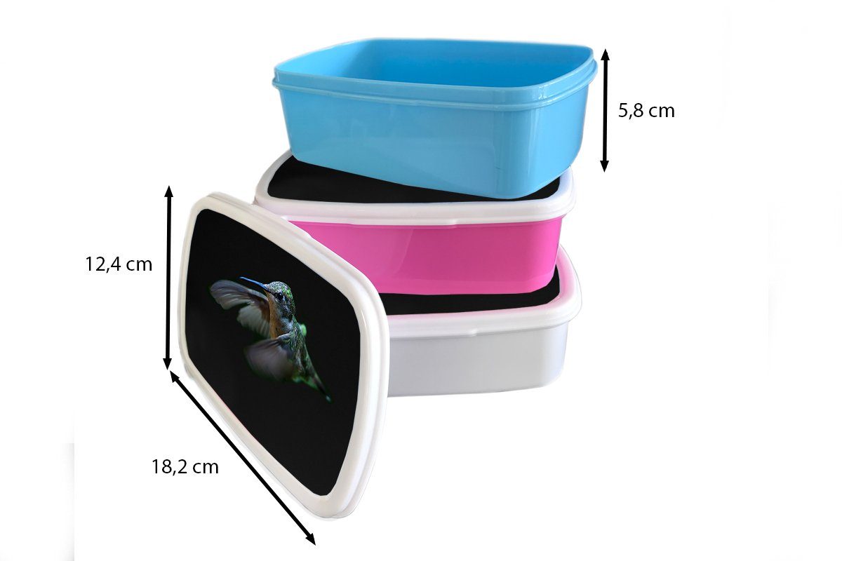 MuchoWow Lunchbox Kolibri - Erwachsene, - Brotdose, für (2-tlg), Mädchen Brotbox Kunststoff, Schwarz, weiß Federn für Kinder und und Jungs