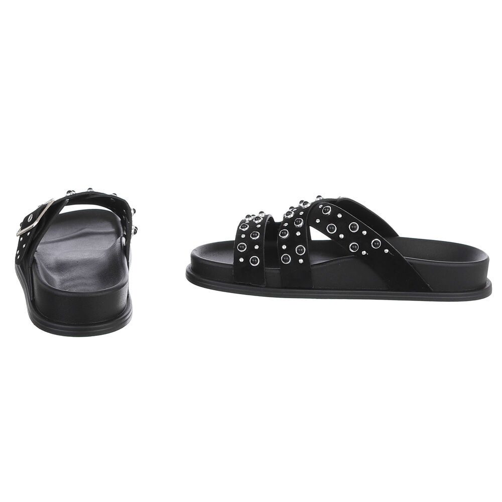 Ital-Design Damen Sandale mit Nieten und Schnallenverschluss Pantolette (91848977) Flach Pantoletten in Schwarz – Bild 5 von 5