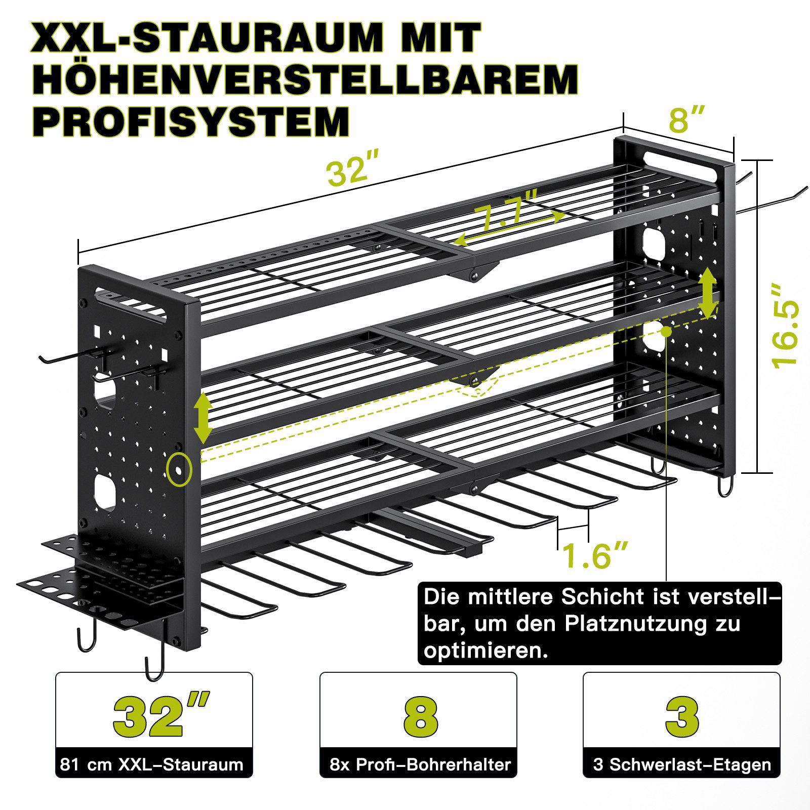 FABATO Werkzeughalter Regal für Werkzeug, 4-Ebenen Werkzeug-Wandhalterung m günstig online kaufen