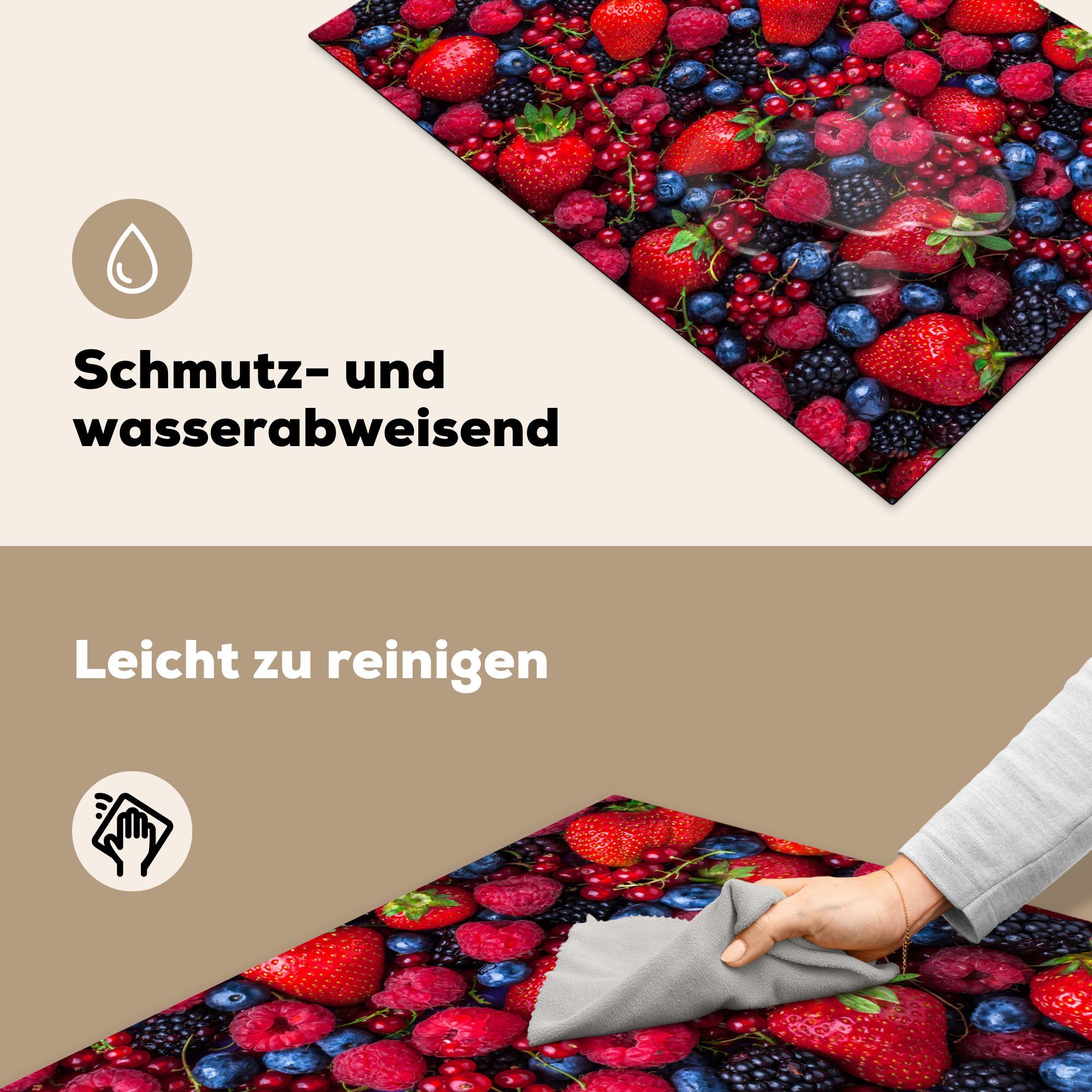 MuchoWow Herdblende-/Abdeckplatte Obst - Wald (1 Erdbeere, 81x52 cm, küche, für Schutz Vinyl, Induktionskochfeld die - Ceranfeldabdeckung tlg)